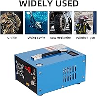 Vista 5 de Compresor de aire PCP, compresor de tanque de buceo de 4500 Psi/30 MPa, fuente de alimentación de 12 V CC/120 V CA, convertidor de potencia Azul