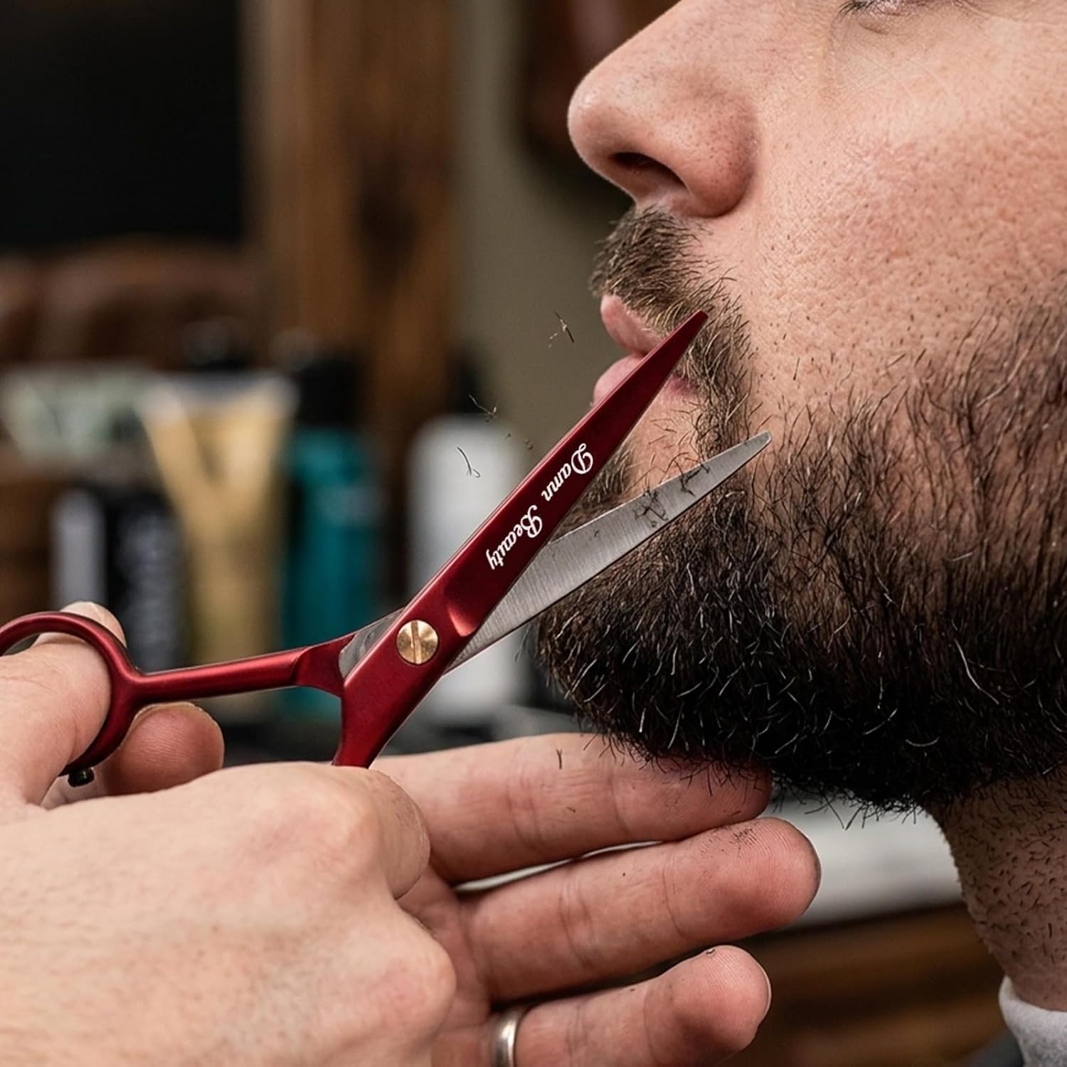 Professional hair and Beard scissor - German Scissors Use for Facial Hair, Trimming, Grooming, Cutting,Styling of Beard and Mustache 5.5 inch (Maroon)