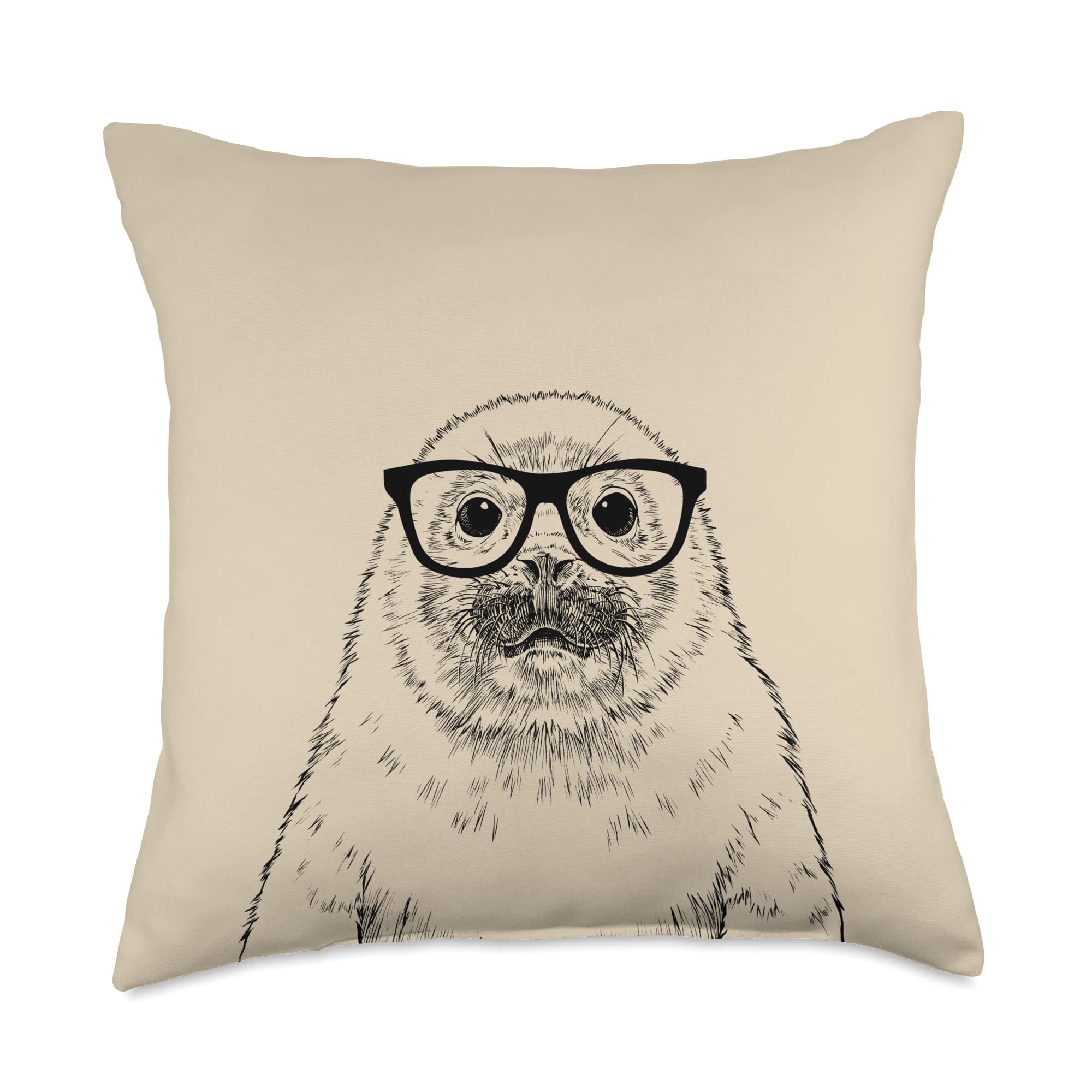 The Pawster Hipster Seal in Nerd Glasses Animal Throw Pillow, 18x18, Multicolor