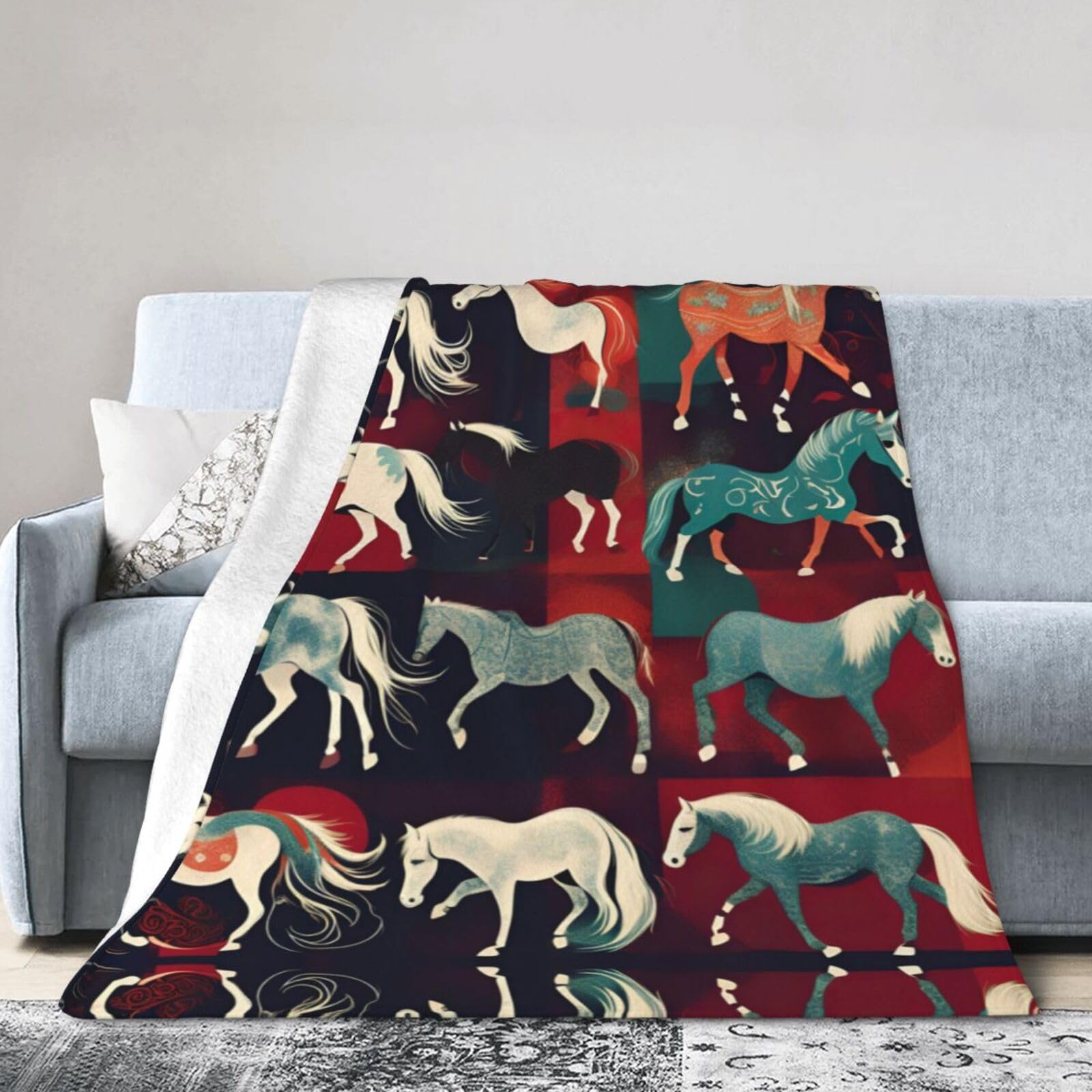 Couverture chevaux en flanelle de qualité supérieure pour lit et sofa