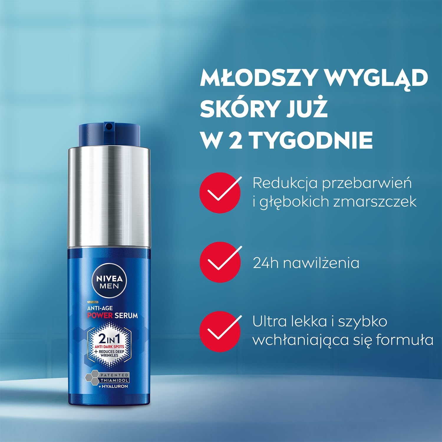 NIVEA MEN Anti-Age POWER Przeciwzmarszczkowe serum nawilżające dla mężczyzn, redukujący przebarwienia z kwasem hialuronowym i thiamidolem, 30 ml