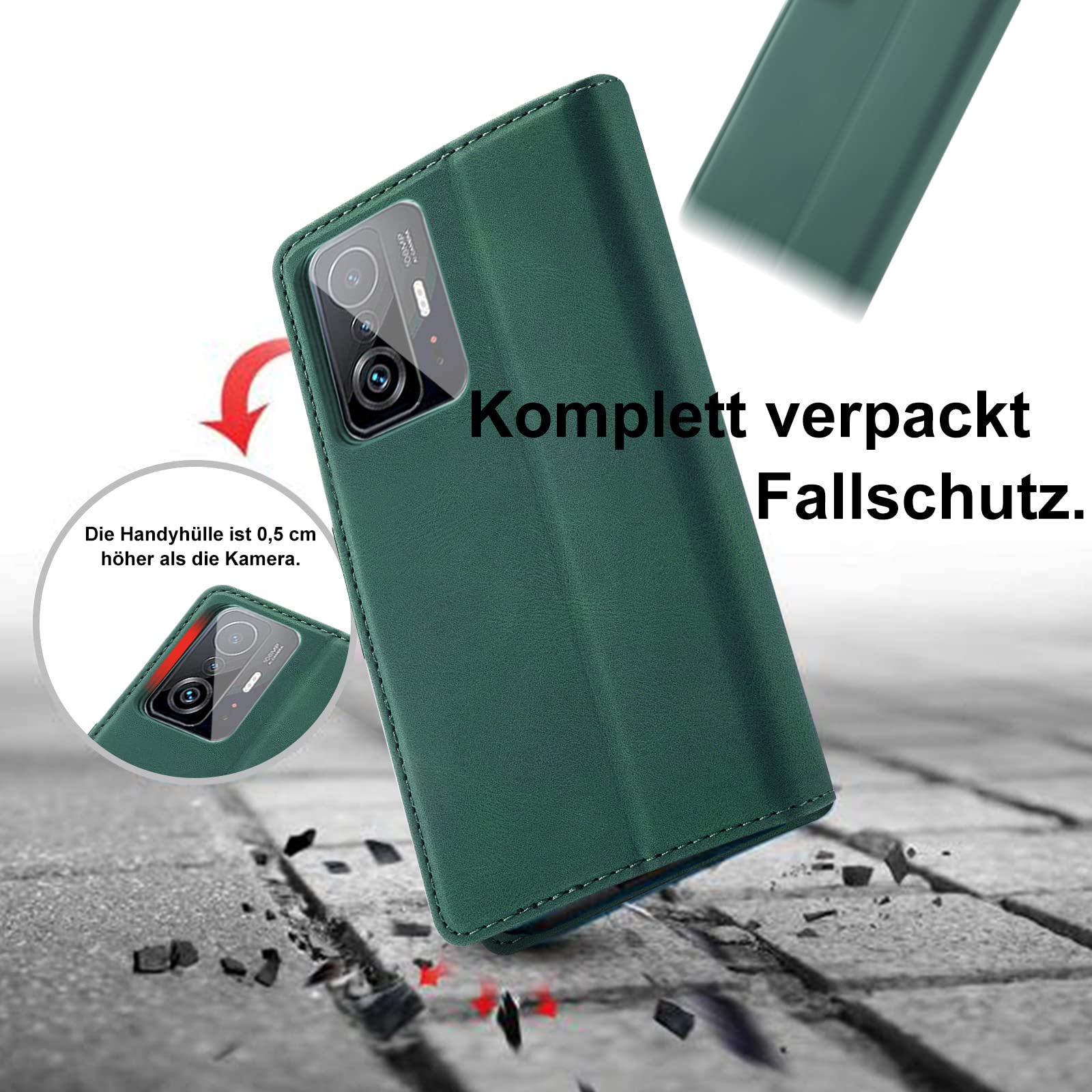 Handyhülle Für Xiaomi 11T/11T Pro 5G – Wallet-Case Mit Standfunktion & 3 Kartenfächern (Leder, Grün)