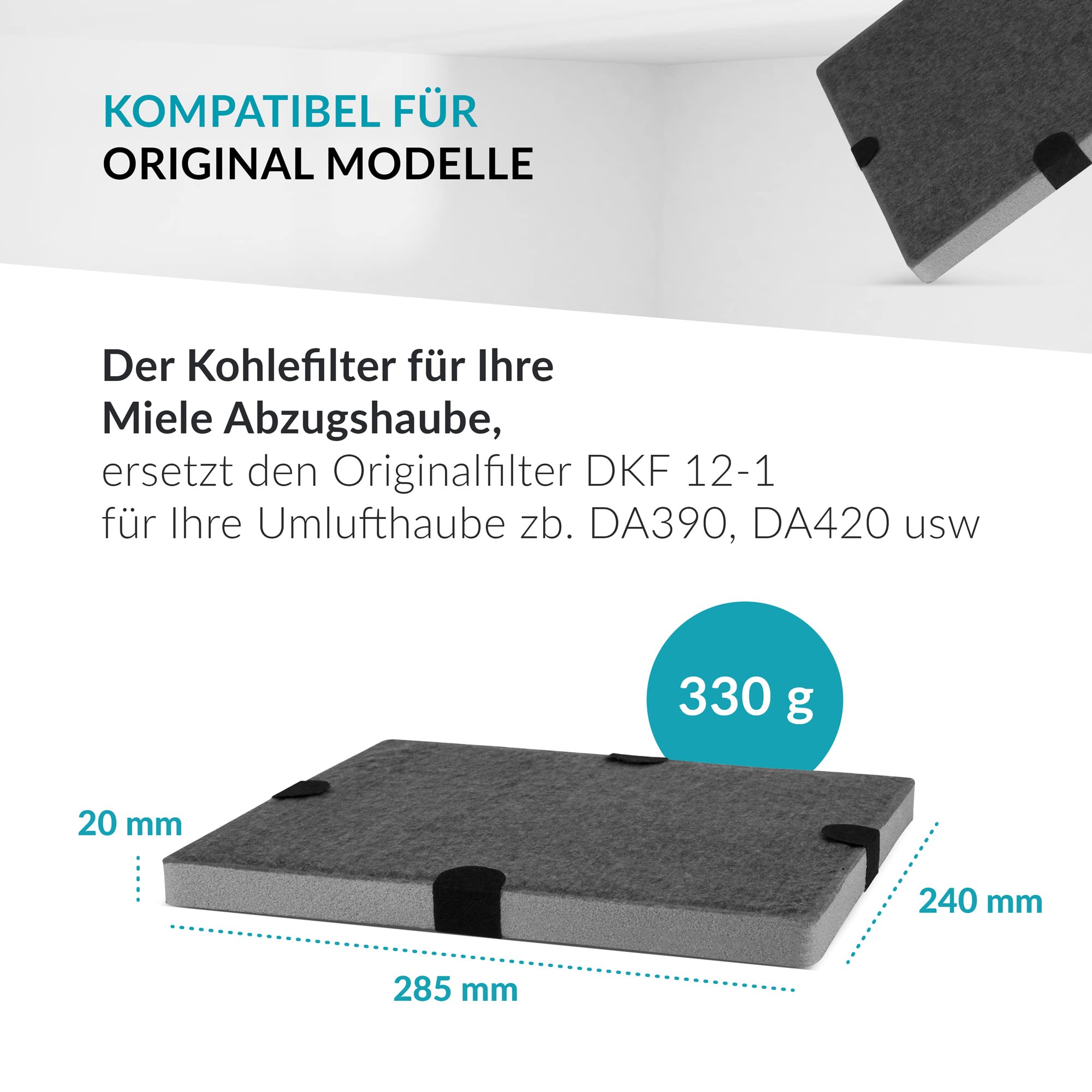 INTESIA® Activated Carbon Filter Similar To DKF12-1 Or 6228731, Suitable For Miele Cooker Hoods DA269-4 / DA279-4 / DA390 / DA420 / 28996265D (Pack Of 3