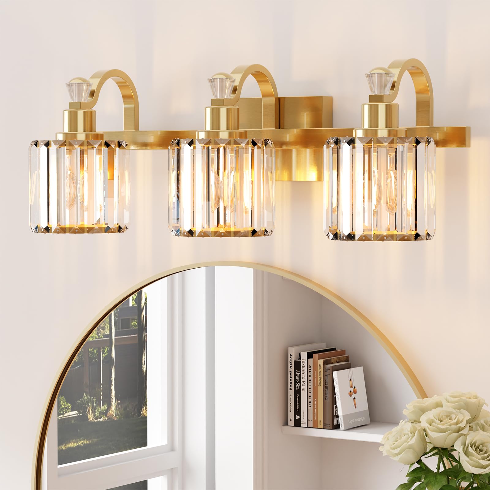 GarveeTech Crystal Gold Bathroom Vanity Light 3 Light Modern