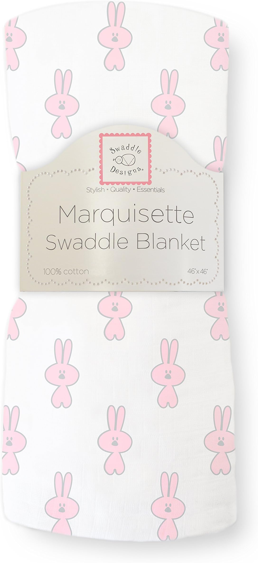 SwaddleDesigns Large Marquisette Receiving Swaddle Blanket for Baby Boys & Girls, Soft Premium Cotton Muslin, Boutique Quality, Best Shower Gift, Pastel Pink Bunnies, Parent Picks Award Winner