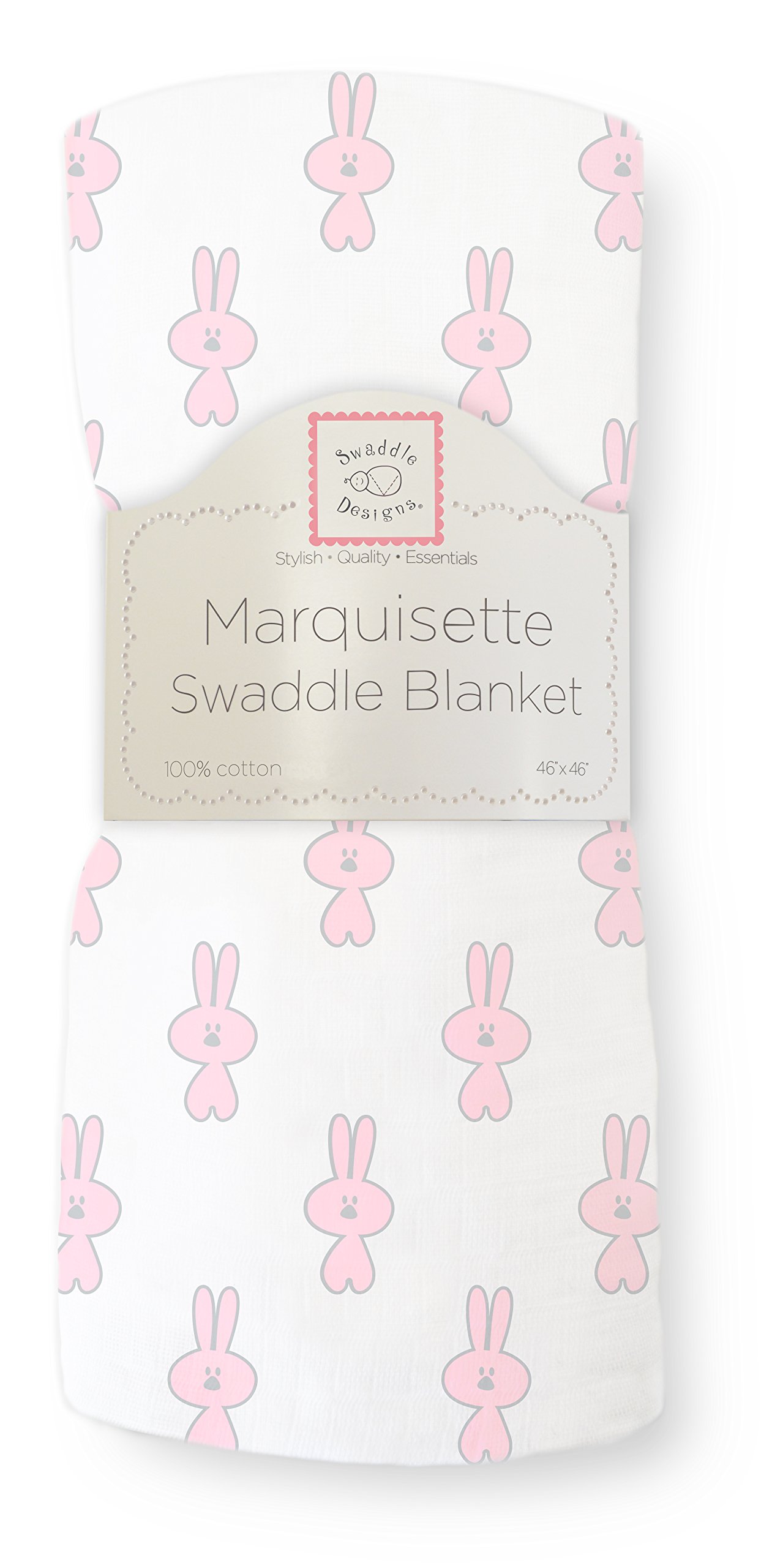 SwaddleDesigns Large Marquisette Receiving Swaddle Blanket for Baby Boys & Girls, Soft Premium Cotton Muslin, Boutique Quality, Best Shower Gift, Pastel Pink Bunnies, Parent Picks Award Winner