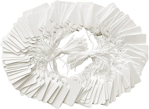 200 etiquetas blancas con cuerda para joyería, ropa, 1.38 x 0.87 pulgadas
