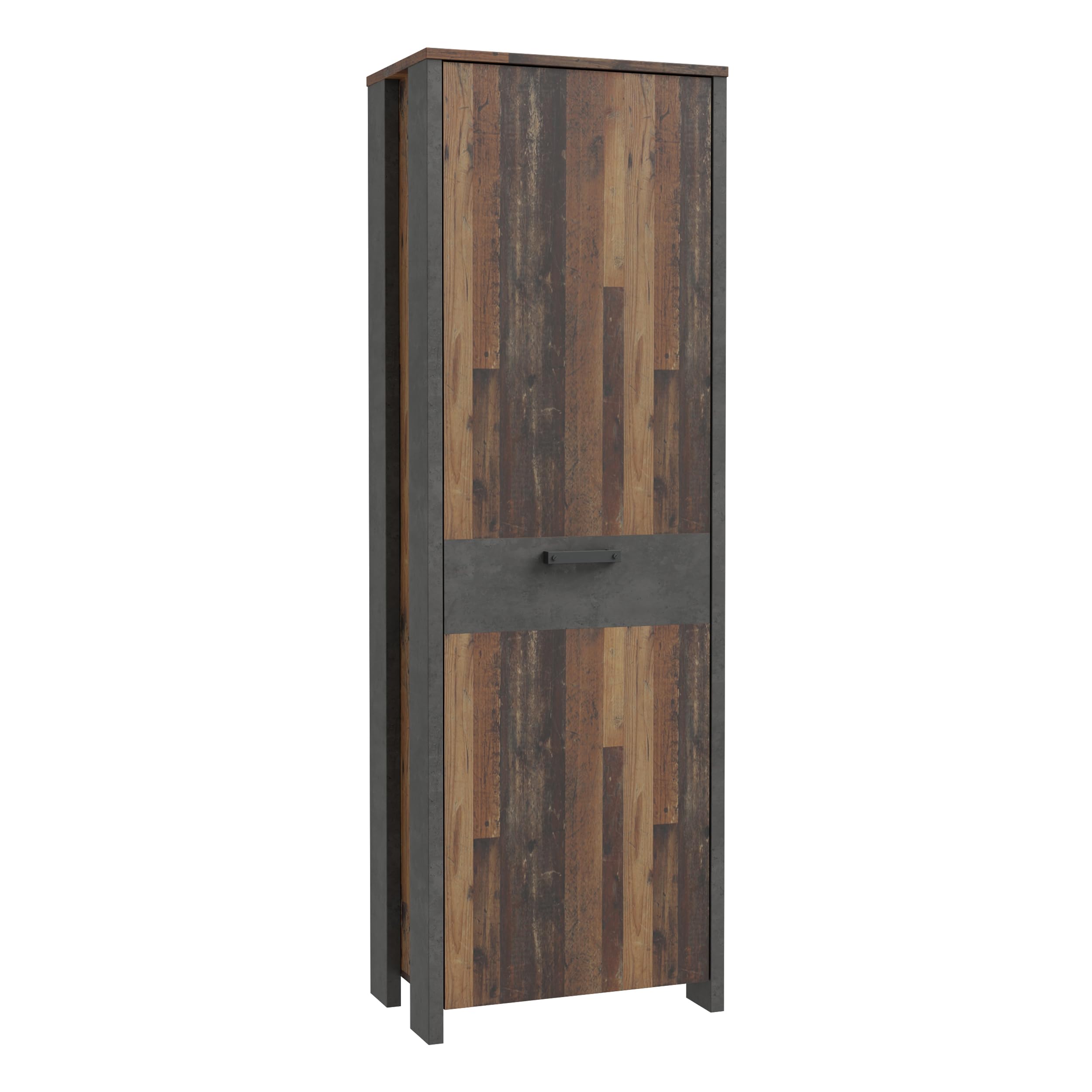 Forte Clif Kleiderschrank 67, Rustikaler Drehtürenschrank mit 1 Tür und Einlegeboden, Holzwerkstoff, Oldwood Vintage/Betonoptik, 67 cm breit, 201,5 cm hoch, 41,6 cm tief