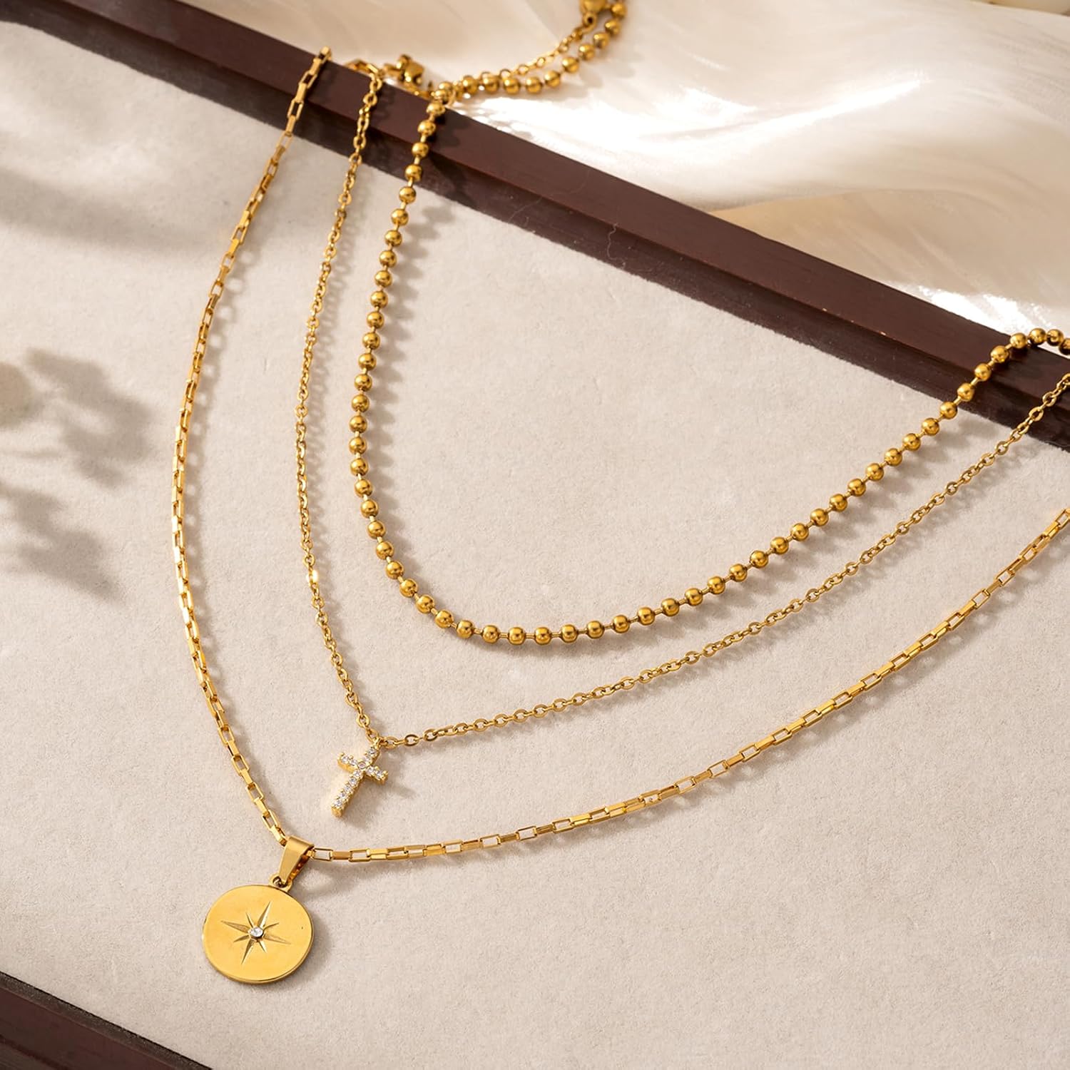 Gold Pendant Necklace for Women, Dainty 14k Gold Layered Necklaces Custom Name Disc Pendant Necklace, Adjustable Chain Necklace Gifts for Women - Image 4