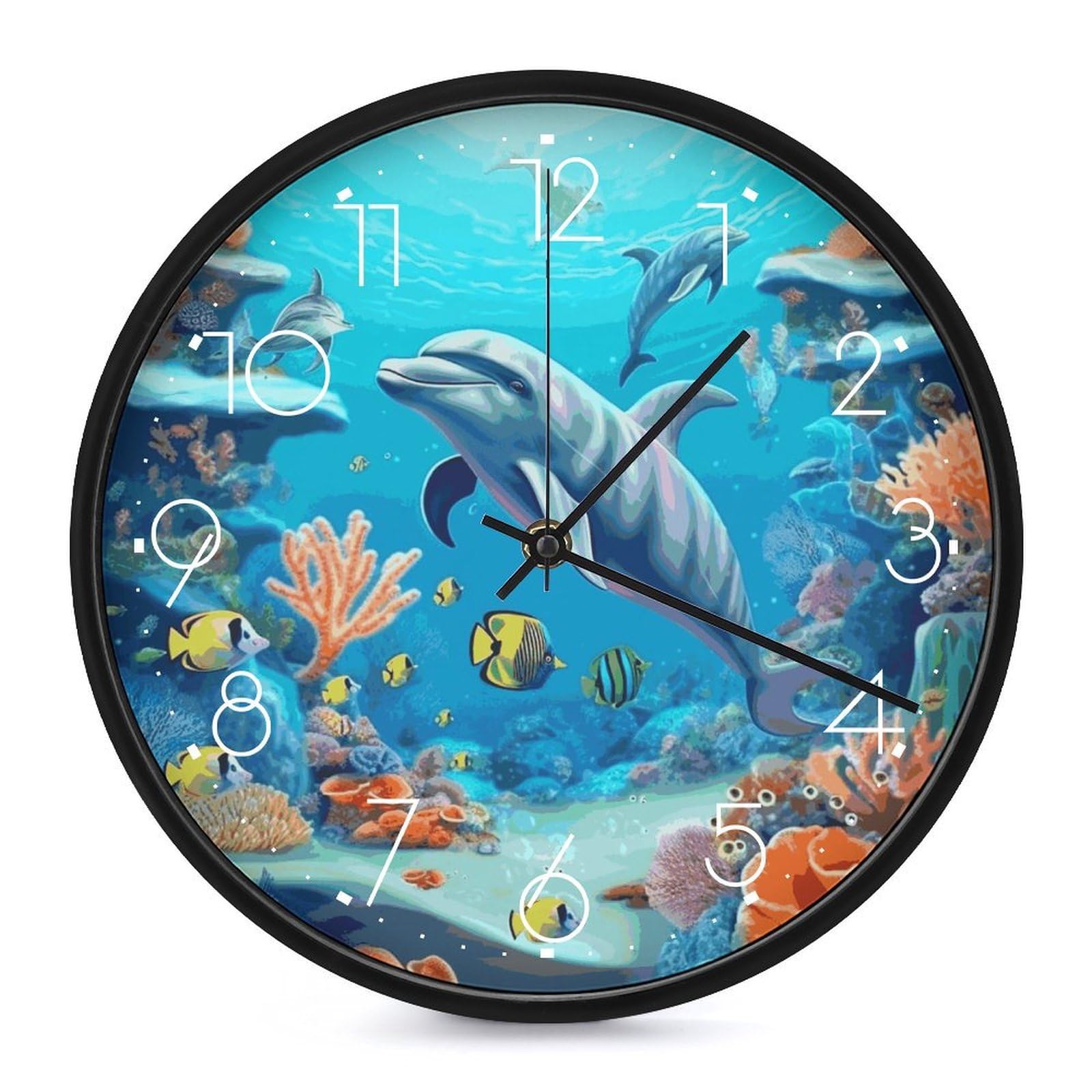 Adfgyerh White-Style Seabed Coral Fish Dolphins Clock，9.8 Inch Battery Operated Wall Clock Classic Simple, Decorative Wall Clock.analog Clock For Kitchen Office Bathroom Bedroom.