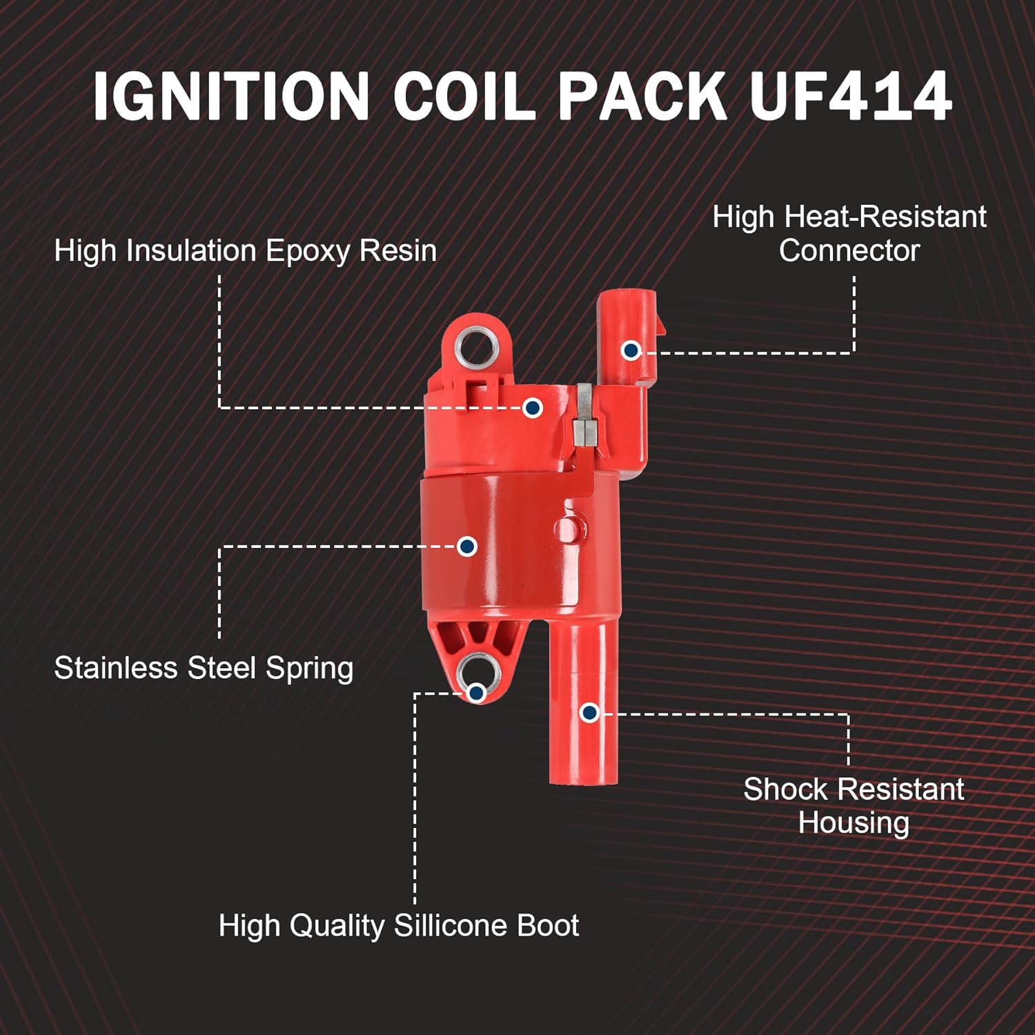 Round Ignition Coil Pack UF414 Replacement For Chevrolet Avalanche Camaro Colorado Corvette Express 1500 2500 3500 4500 Escalade Yukon XL H2 H3 Replace C1512, D514A, 5C1555, 12573190, IC534 Set of 8