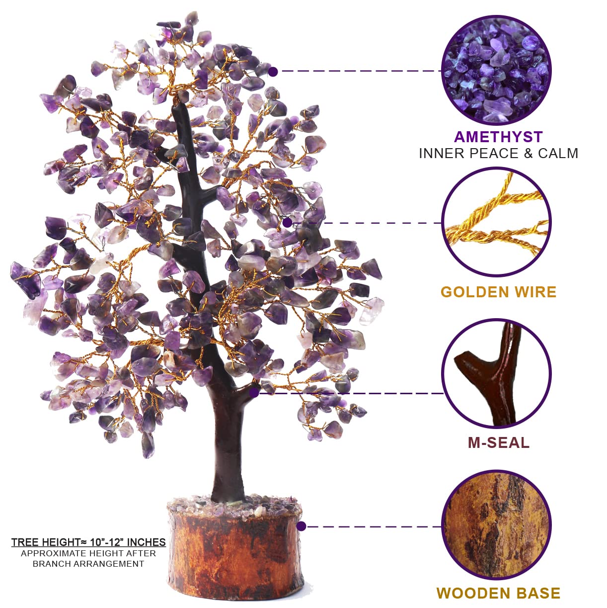 ZENFULSTONE Amethyst Crystal Tree of Life for Home Office, and Desk Décor, Amethyst Golden Wire, 25- 28 Centimeter - Image 2