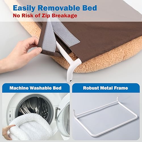 Miniatura 5 de Zakkart Hamaca plegable para gatos para ventana, sin cable, cama integrada lavable a máquina, marco de metal resistente, percha de ventana para