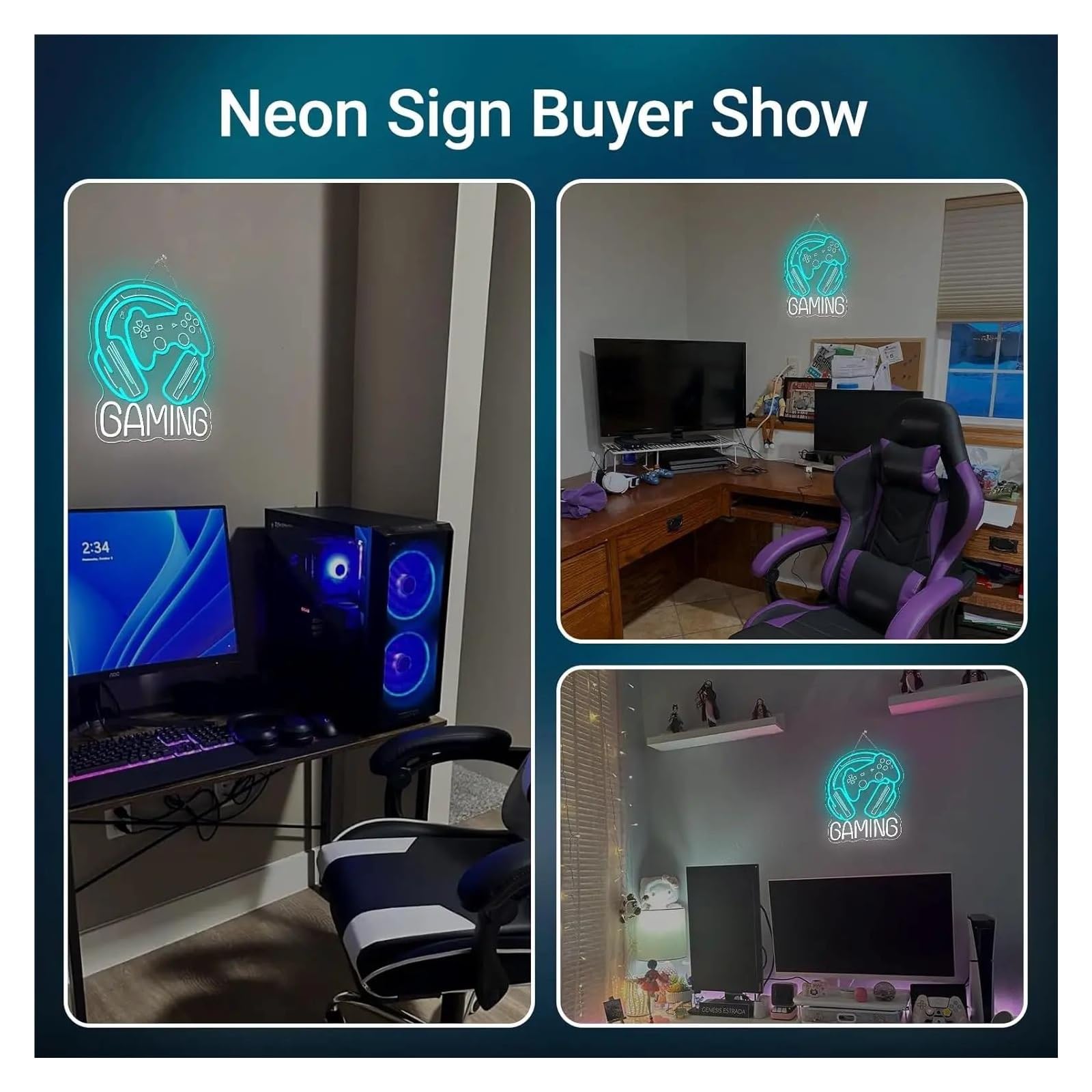 Wiszące neony artystyczne Neon "Gaming" USB Ściemnialna Lampa Do Pokoju Gier, Jaskinia Gracza, Klub Gier, Dekoracja Domu, 37 X 32 Cm