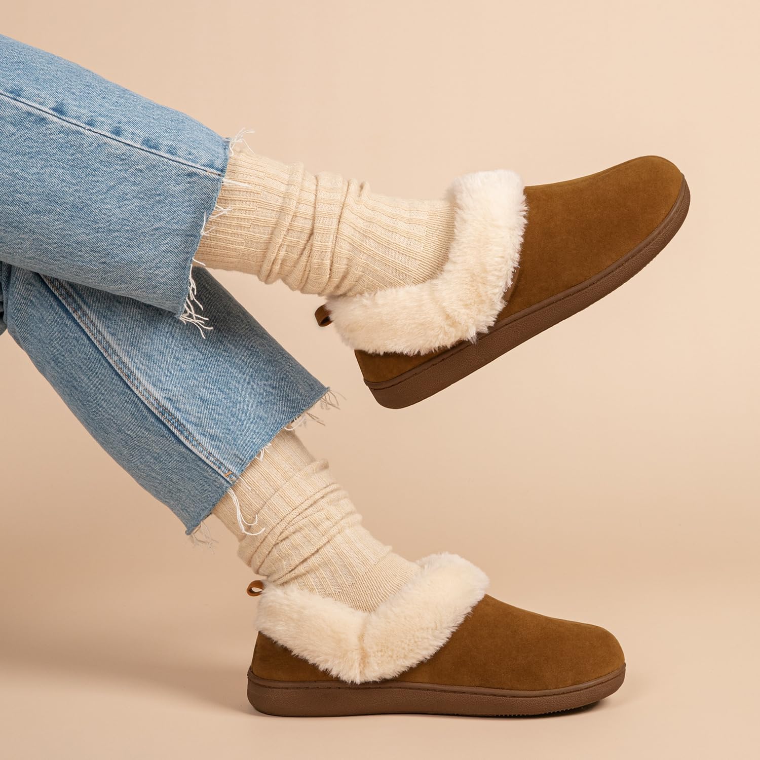 FamilyFairy Women's Warm Bootie Slippers Winter Cozy House Shoes Non Slip Indoor Outdoor with Fuzzy Collar - Image 2