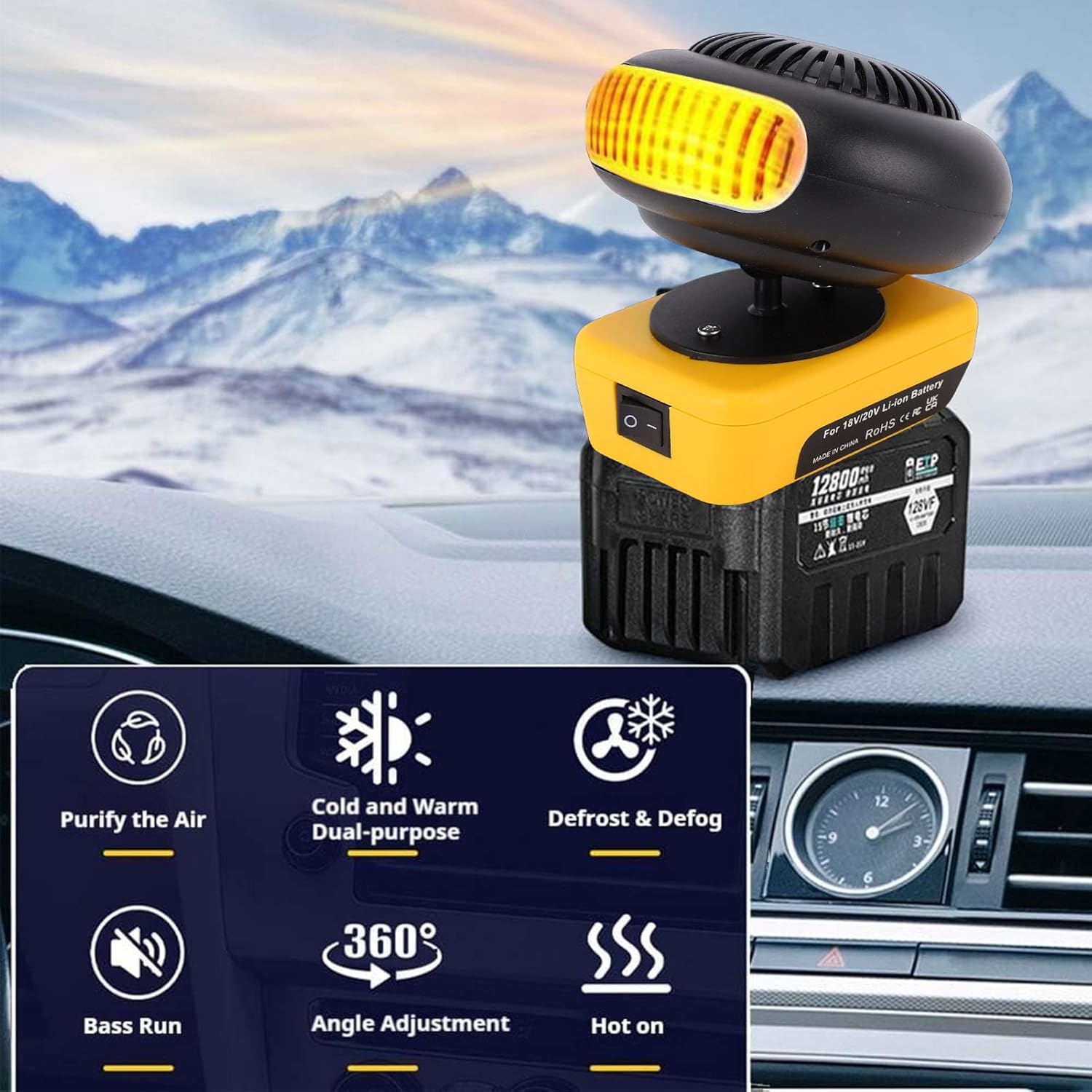 Hyuduo Portable Space Heater 200W Cordless Battery Powered 360 Degree Rotatable Small Heater with Dual Heat Settings 131-185 for Car Camping Office Desk Personal Use