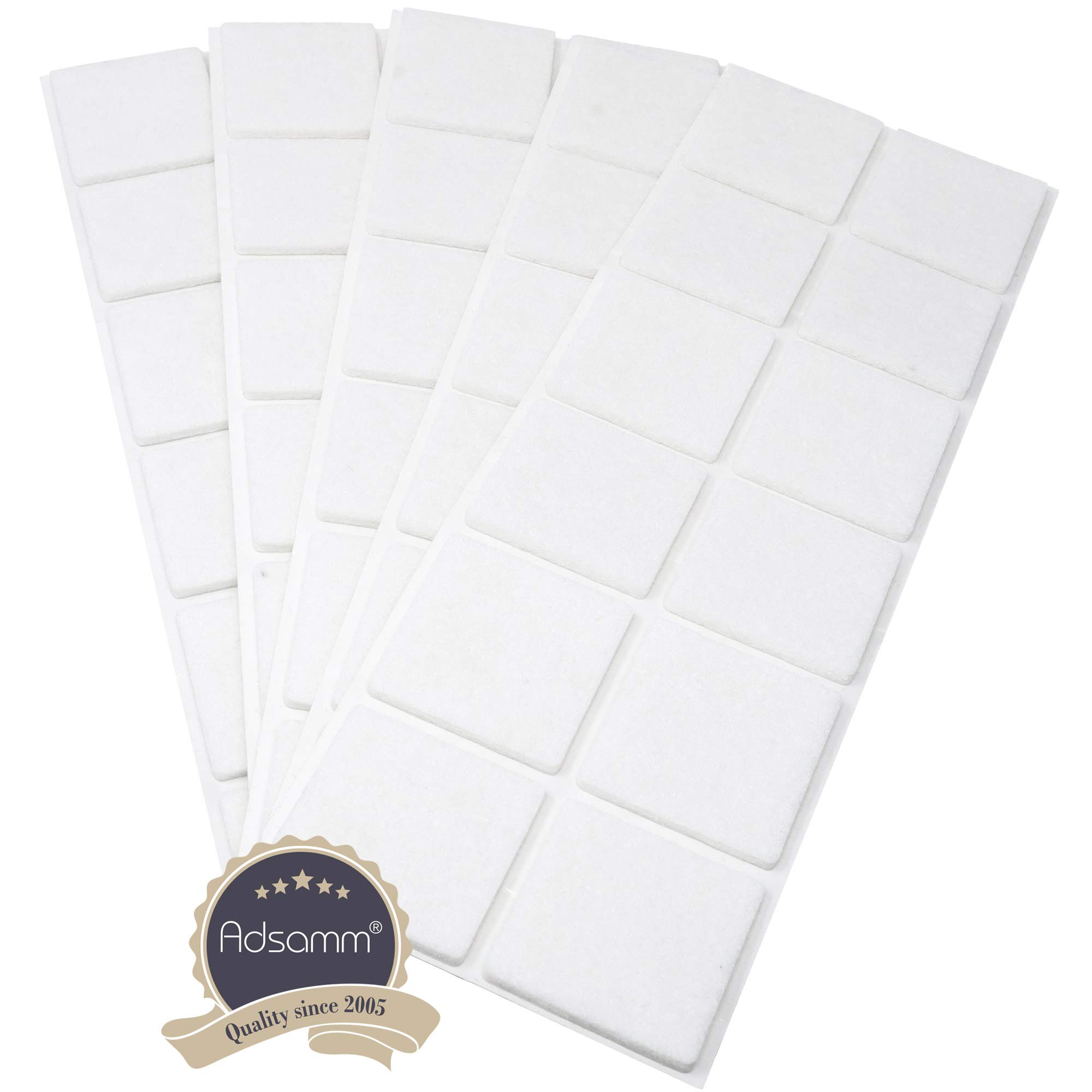 Adsamm® / 60 x feltrini autoadesivi/Bianco / 40x40 mm/Quadrato/piedini per mobili in feltro da 3.5 mm di spessore/pad protettivi per arredi