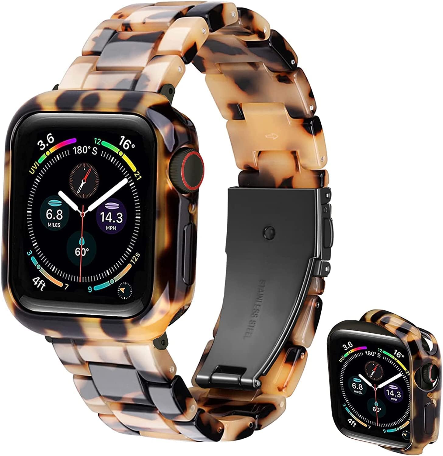 Omter Band with Case Compatible with Apple Watch 49mm 46mm 45mm 44mm 42mm 41mm 40mm 38mm,Women Men Fashion Resin Strap Bumper for iWatch Ultra 2/1 Series 10/9/8/7/SE/6/5/4,Series 3/2/1