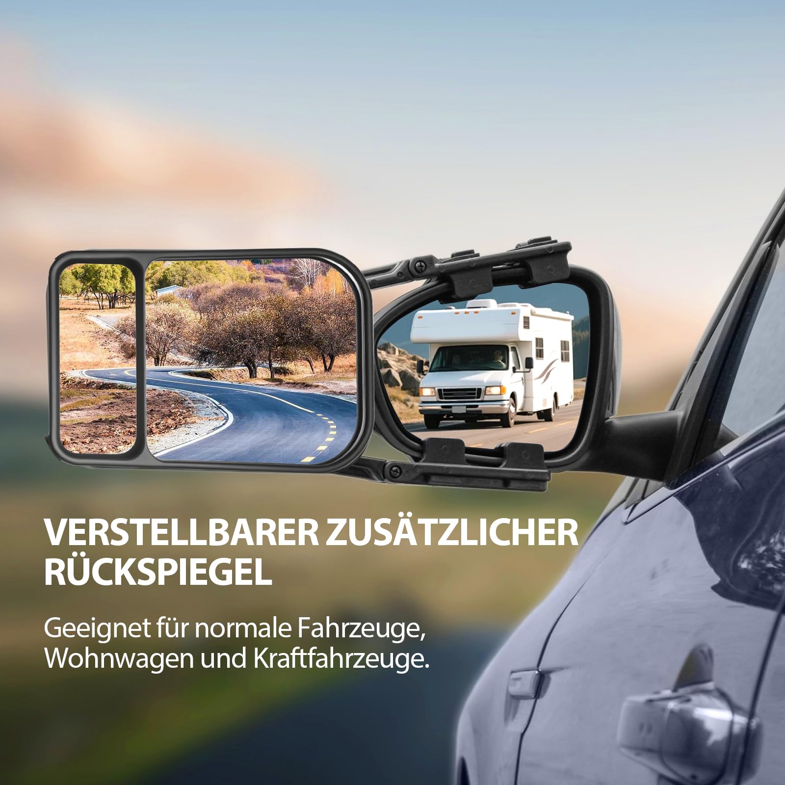 2 specchietti universali per roulotte e roulotte regolabili a 360°, adatti per tutti i veicoli ordinari