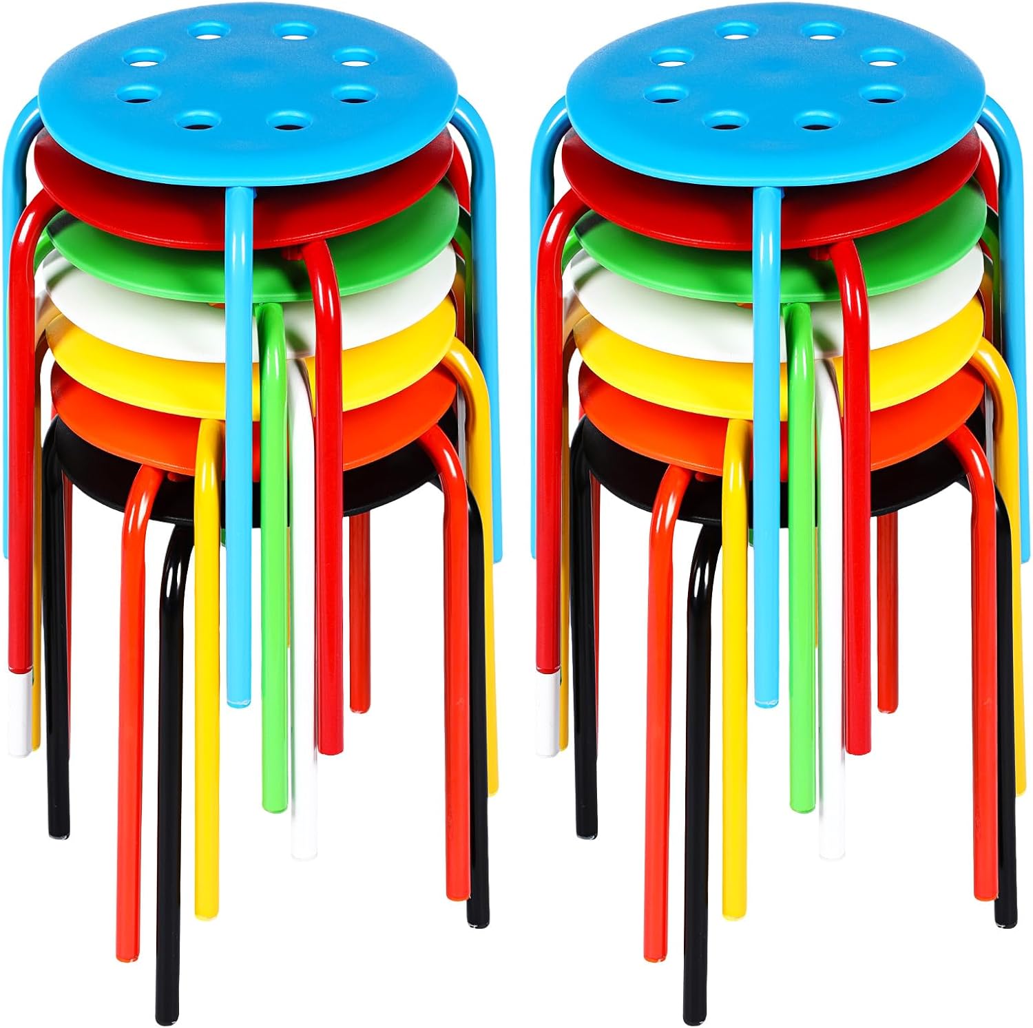 Roowest 18 Pcs Kids Stackable Stools 12 Inch Stack Stool Chairs Bulk Plastic Plastic Round Stacking Stool Chairs Flexible Seating for School Home Playroom Classroom