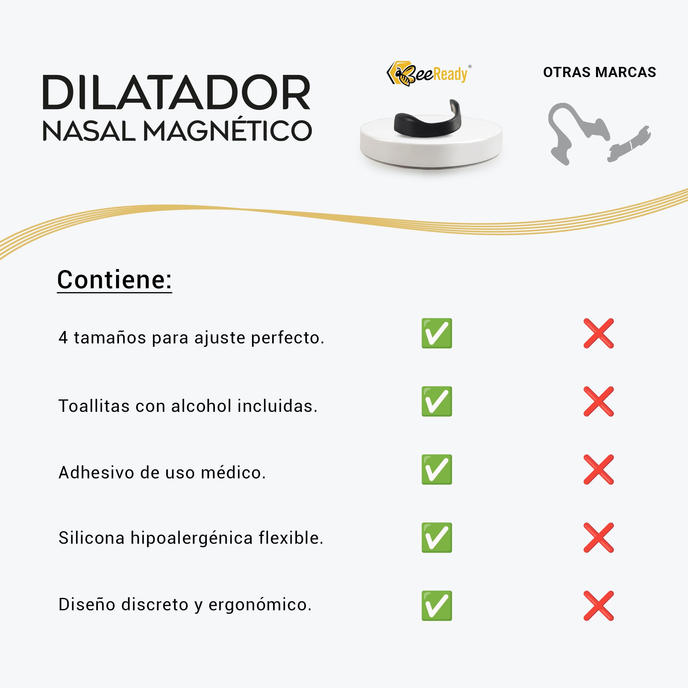 Dilatador Nasal Magnético – Tiras nasales magnéticas para dormir, antirronquidos y deportivas – Negro, potentes imanes y TOALLITAS LIMPIADORAS – 60 parches - "30 días"