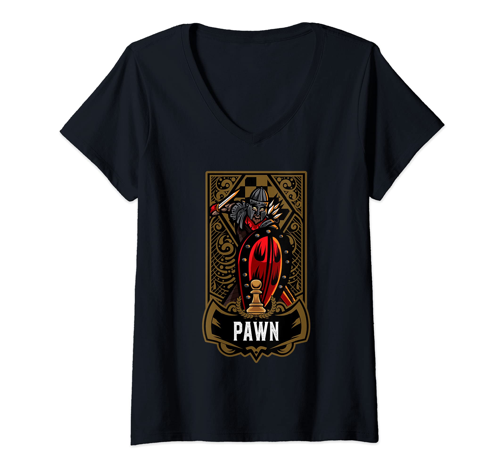Womens Pawn Chess Game Piece Chess Club Players Gambit Red Team V-Neck T-Shirt