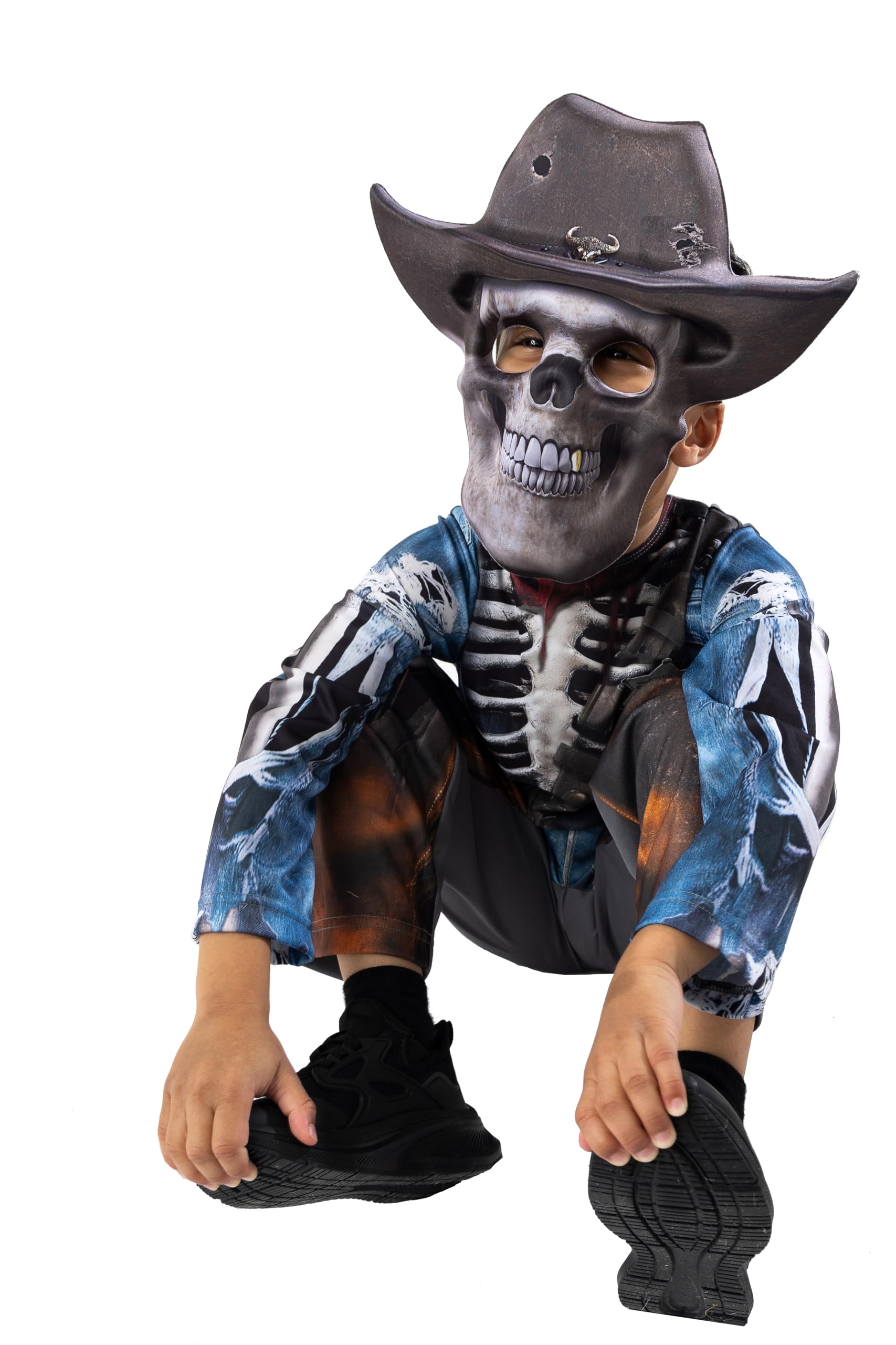 Blues Group Zombie Ghoul Cowboy Halloween Costume for Boys - Skeleton Sheriff Jumpsuit with Mask - 6-8 Years - Image 4