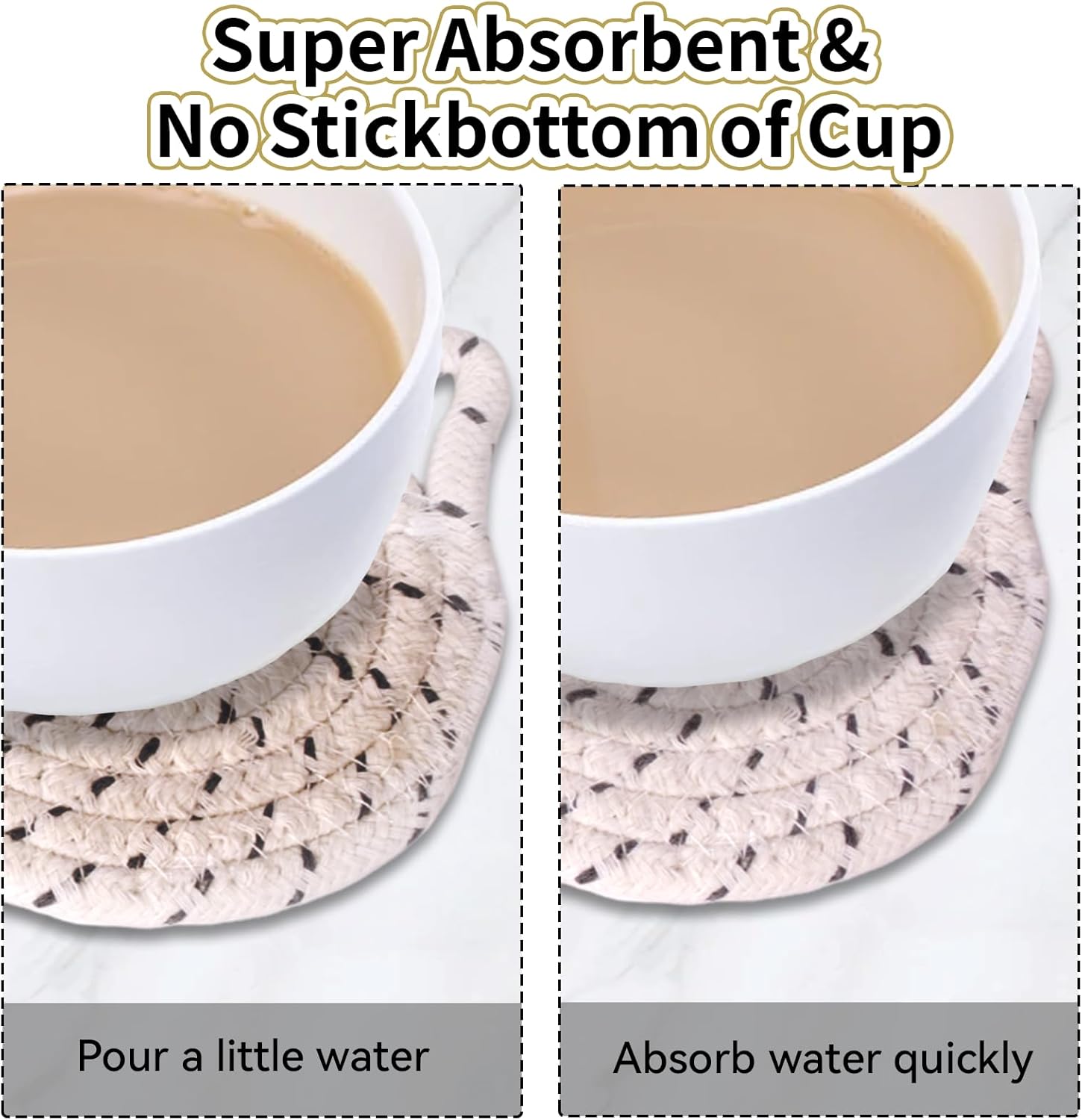 Adorable Cat Ears Coaster Set of 4 for Drinks,Beer,Coffee,Handmade Christmas Cat Decor Drink Coasters,Braided Cotton Cats Coaster,Ears Shape Non-Slip Absorbent Coasters,Housewarming Gifts Home Decor - Image 4