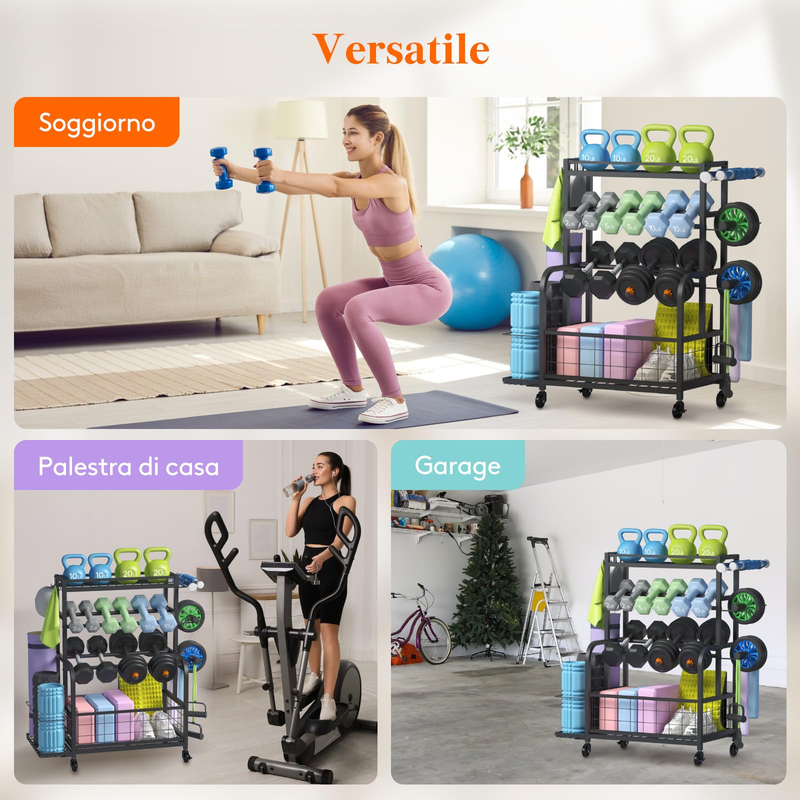 Lifewit Rastrelliera per Manubri con Ruote, per Kettlebell, Tappetini da Bodybuilding, Attrezzi per lo Yoga, per Palestra Domestica, Casa, Garage, Palestra Multiuso, 91 cm di Altezza