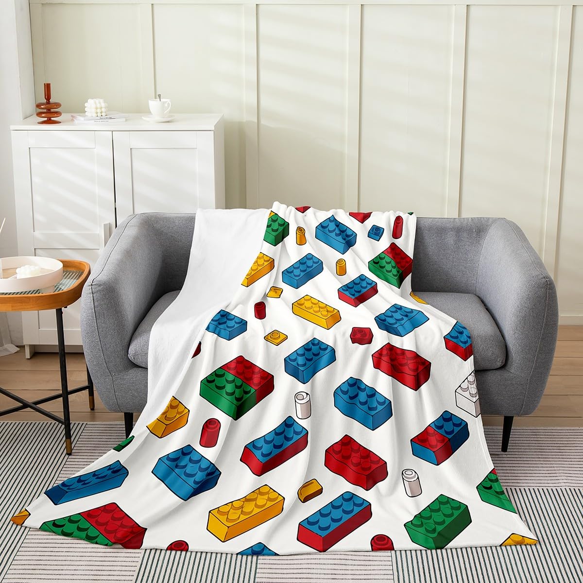 Couverture flanelle pour garçons blocs de construction plaid enfant doux