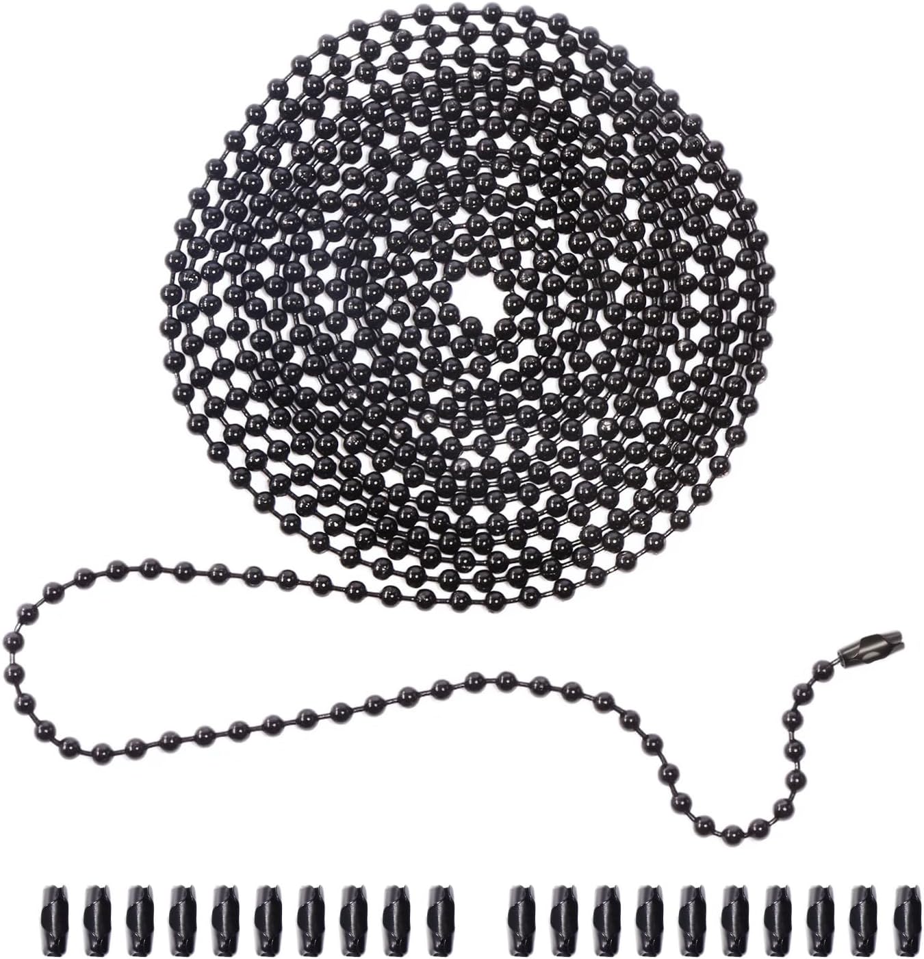 Black Ceiling Fan Pull Chain 120" Extra Long Rust Proof 3mm Beaded Ball Light Pulls Extension Chains with 20pcs Connectors