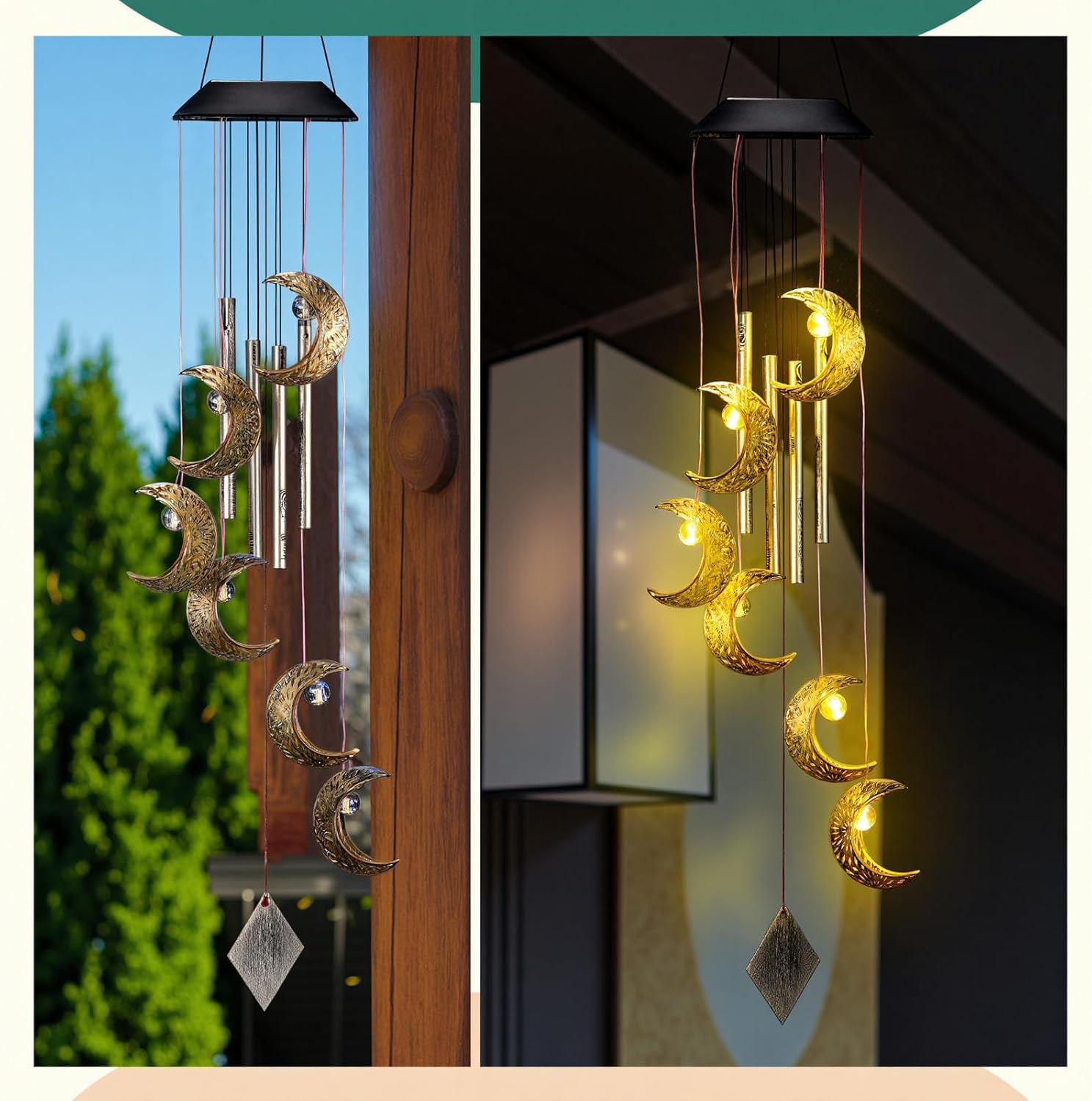 Solar Wind Chimes for Outside Waterproof Hanging Wind Chimes Lights Outdoor Decor Yard Garden Gifts for Mother Mom Grandma Wife Neighbors(Moon,Warm Colored Lights) - Image 4