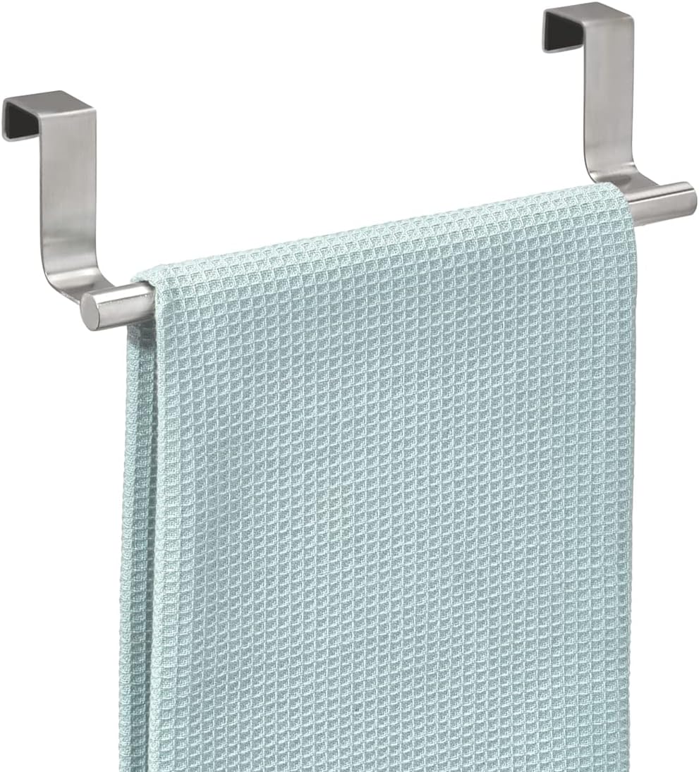 iDesign Over Door Towel Rail, Small Towel Rack Holder for Kitchen, made of Stainless Steel, Silver