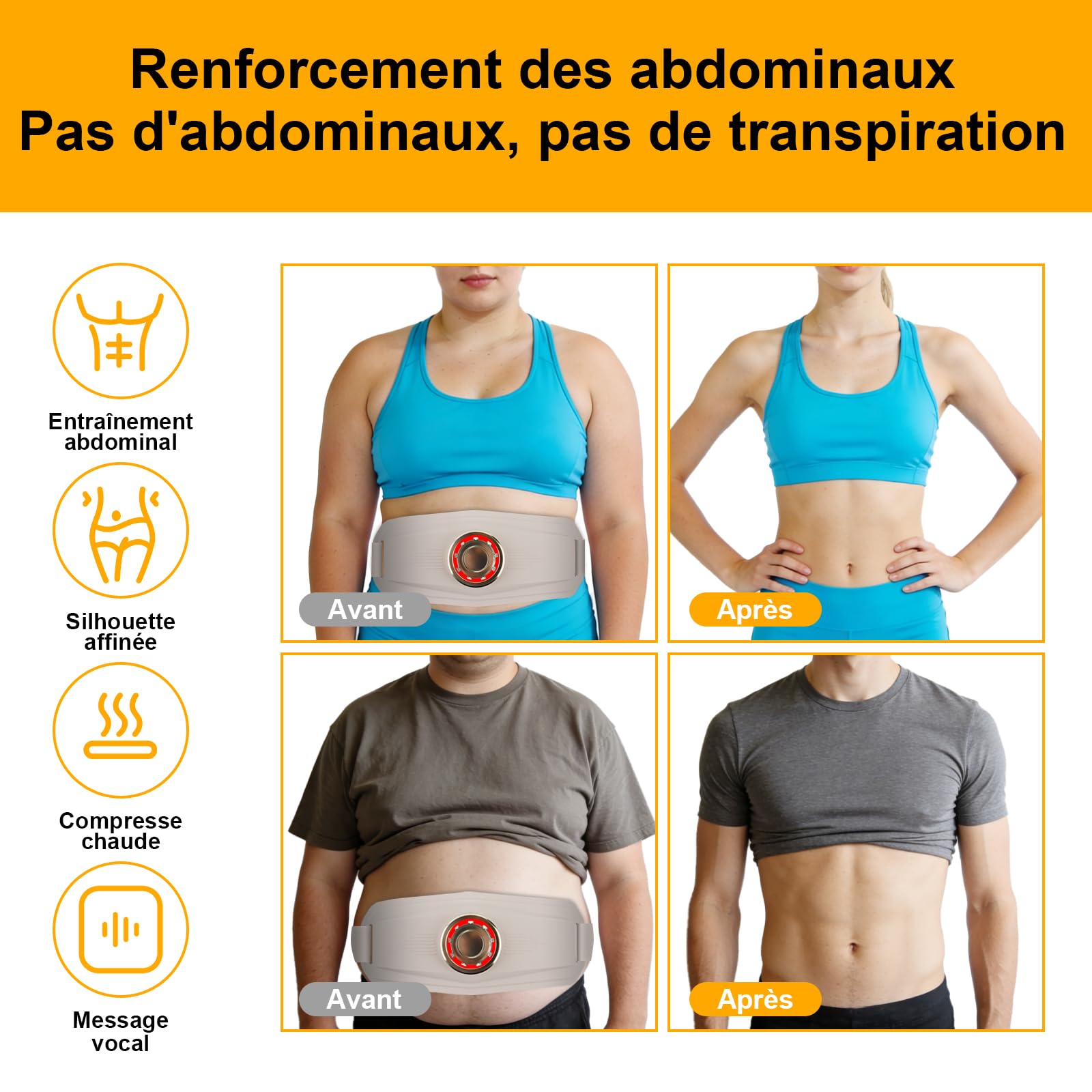Ms.W Electrostimulateur Musculaire, EMS Ceinture Abdominale Electrostimulation, stimulateur Electrique Abdominal et tonificateur Musculaire avec 4 Modes, Plusieurs Niveaux d'intensité