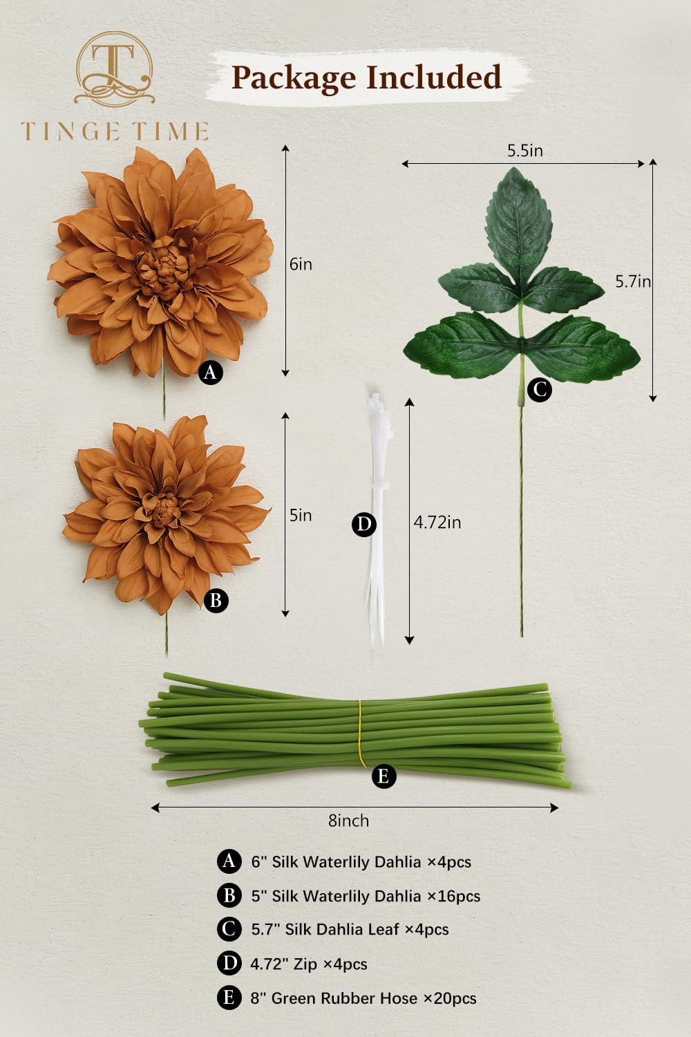 TINGE TIME Artificial Flowers 20pcs Silk Dahlia 5"/6" Fake Flowers for DIY Wedding Bridal Bouquets Centerpieces Arrangements Party Baby Shower Home Decorations (Burnt Orange) - Image 2