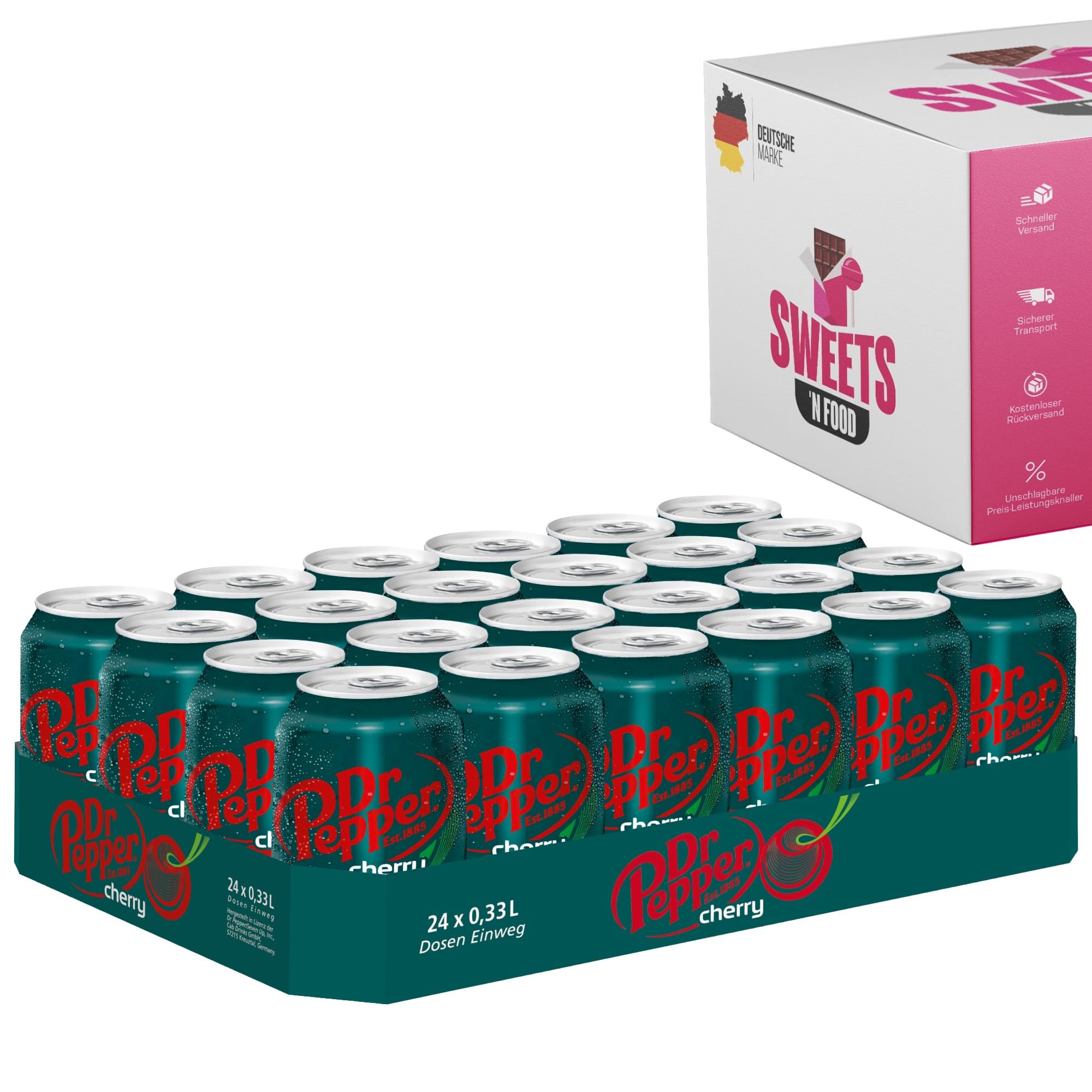 Dr. Pepper Softdrink 24 x 330 ml Dosen – Original, Cherry & Vanilla – Kultige Erfrischung mit einzigartigem Geschmack – Kohlensäurehaltiger Softdrink (Dr. Pepper Cherry 24 x 330ml)