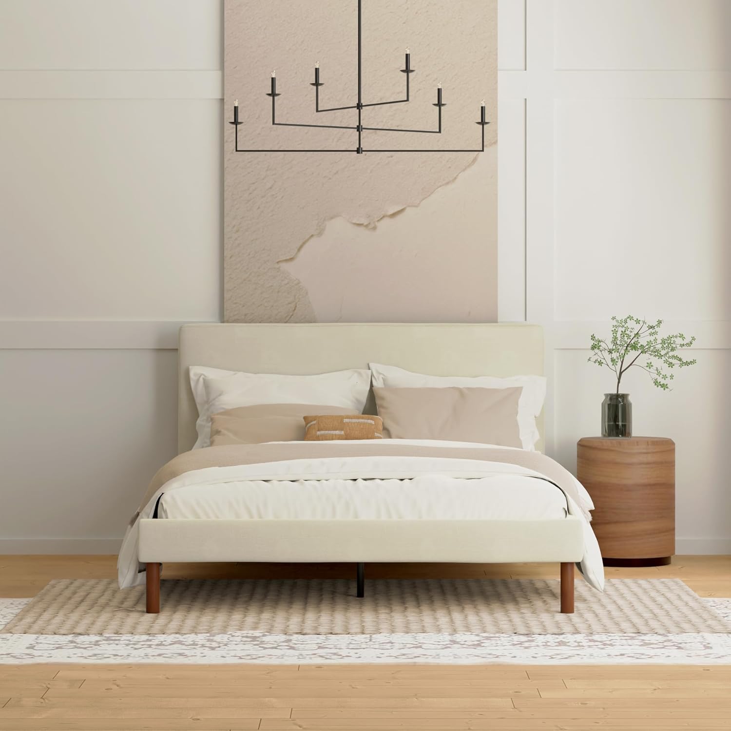 eLuxurySupply Bailey Upholstered Platform Bed with Headboard, Queen