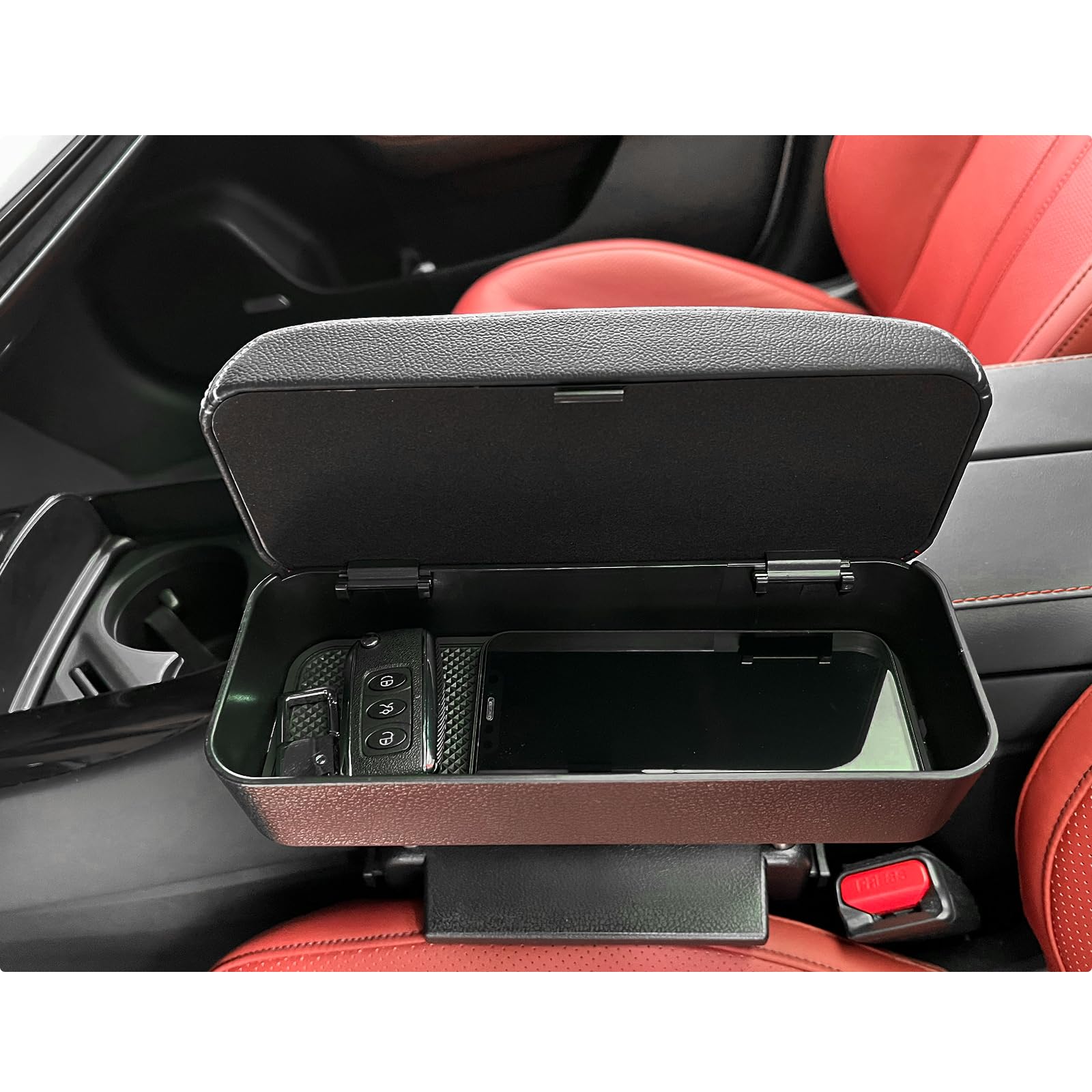 BIXUAN Bracciolo centrale universale, contenitore per auto, organizer per braccioli, console centrale, supporto per gomiti, cassa telescopica regolabile (linea bianca tutti senza freno a mano)