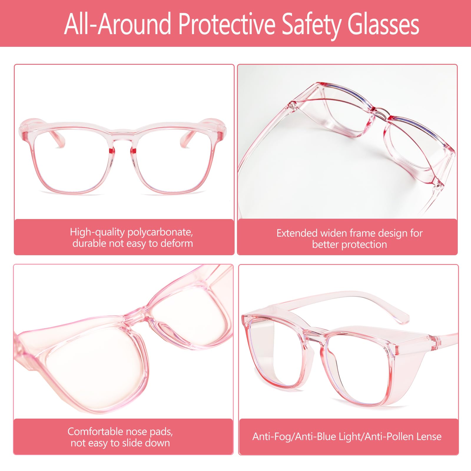 Feaglo Lunettes de sécurité anti-buée pour homme et femme, bloquant la lumière bleue, lunettes élégantes de protection des yeux avec protection latérale