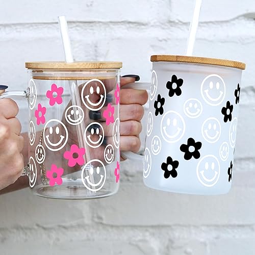 Miniatura 3 de Sip Sip Hooray Daisy & Smiley Face Tumbler Glass Cup with Lid Personalized Gifts for Women, Teachers, Bridesmaids, Birthdays, Mom, Valentines