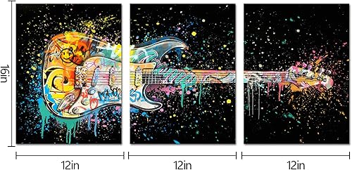 Miniatura 5 de HOMEOART Decoración de sala de música, graffiti, arte de pared, pintura de guitarra, arte de pared musical, lienzo enmarcado para paredes, 12 x 16 x
