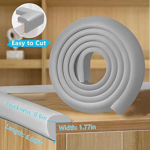 Miniatura 2 de Protector de esquina de borde a prueba de bebés, 1 rollo gris en forma de L suave para puerta de gabinete, protectores de esquina de parachoques