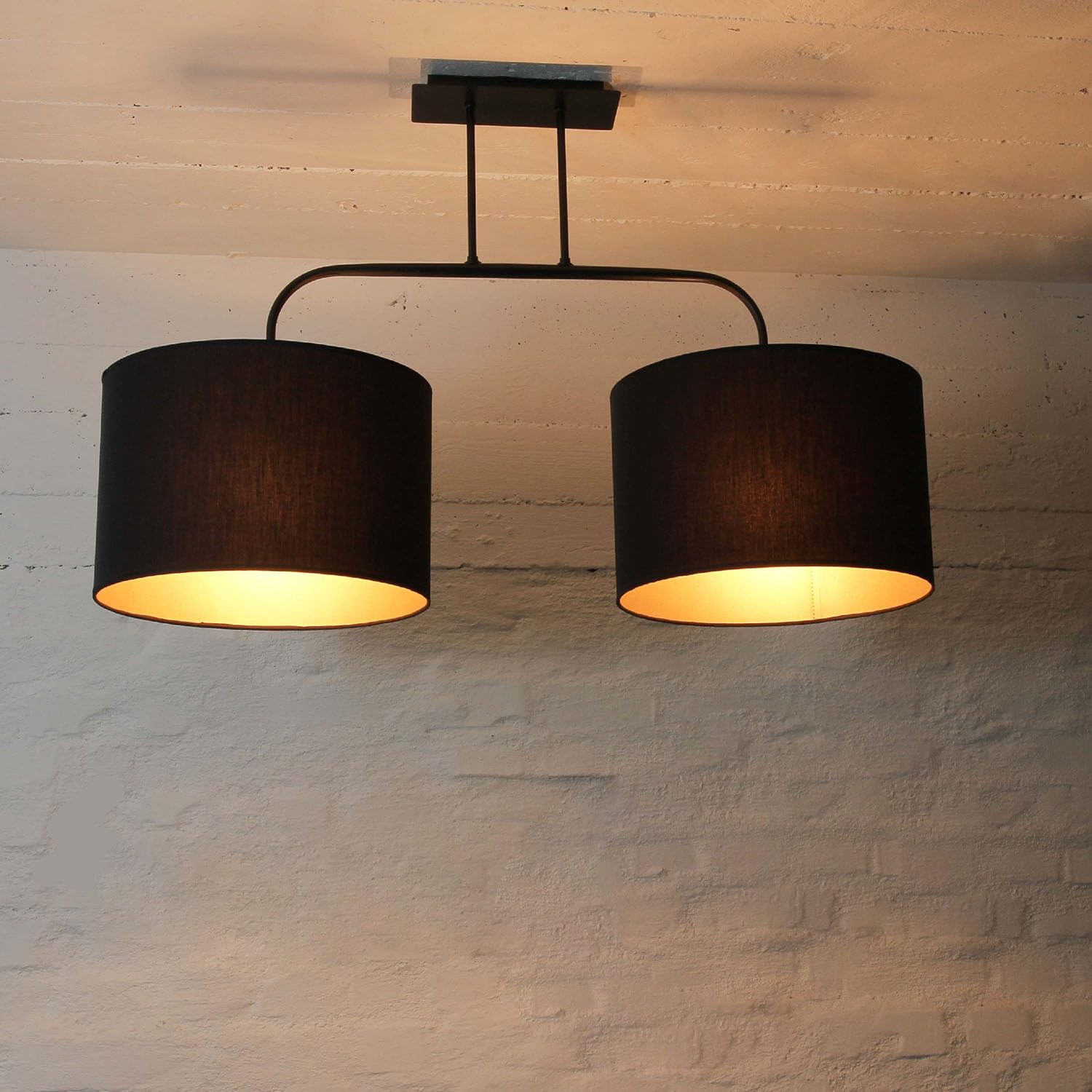 Deckenleuchte Loft im modern Stil schwarz Doppel Stoffschirm 2x E27 bis max. je 100W 230V Deckenlampe innen Vintage Beleuchtung Wohnzimmer Schlafzimmer Esstisch