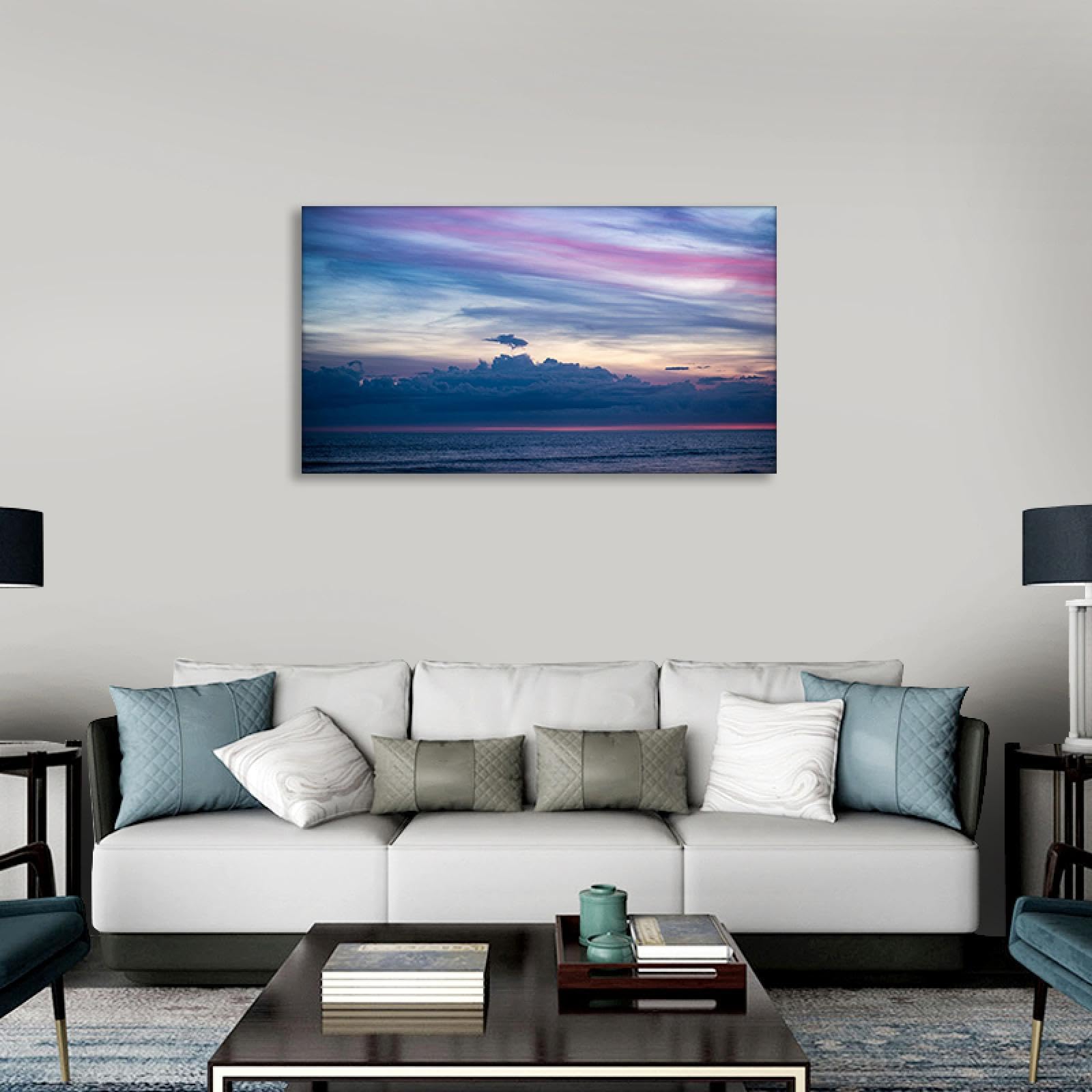 GRASKY Strand sonnenuntergang bild sonnenuntergang bild auf leinwand wandbilder landschaftsbilder mit rot Leinwandbilder Das Meer, bunte Wolken Wohnzimmer Deko Kunstdrucke 30X54cm(12x21in) Rahmenlos