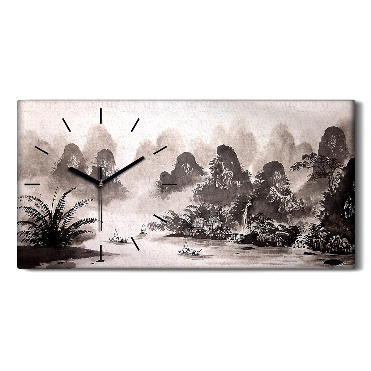 Horloge sur toile salon moderne peinture aquarelle paysage chinois decoration murale 60x30