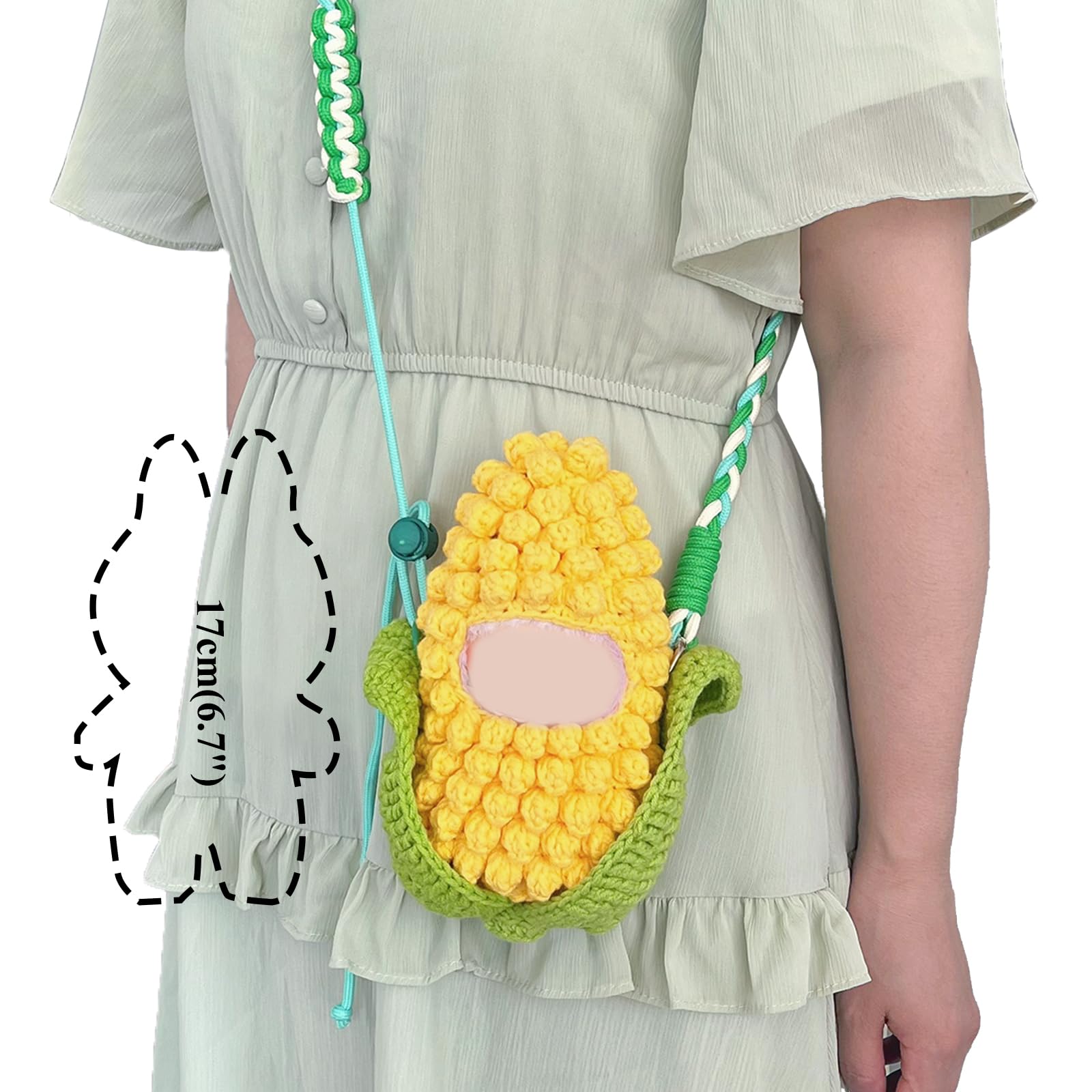 Handmade Corn-Shaped Crochet Backpack – Cute Knitted Bag Compatible with Labubu and 7-Inch Collectible Figures (Yellow corn)