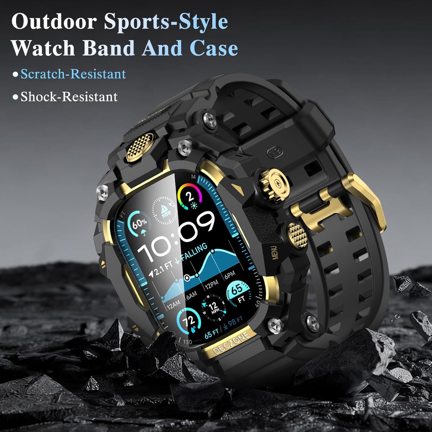 Band with Rugged Case Compatible with Apple Watch Bands 49mm (Ultra 3/2/1), Sport iwatch Bands Protective Bumper Cover for Men (49mm Gold)