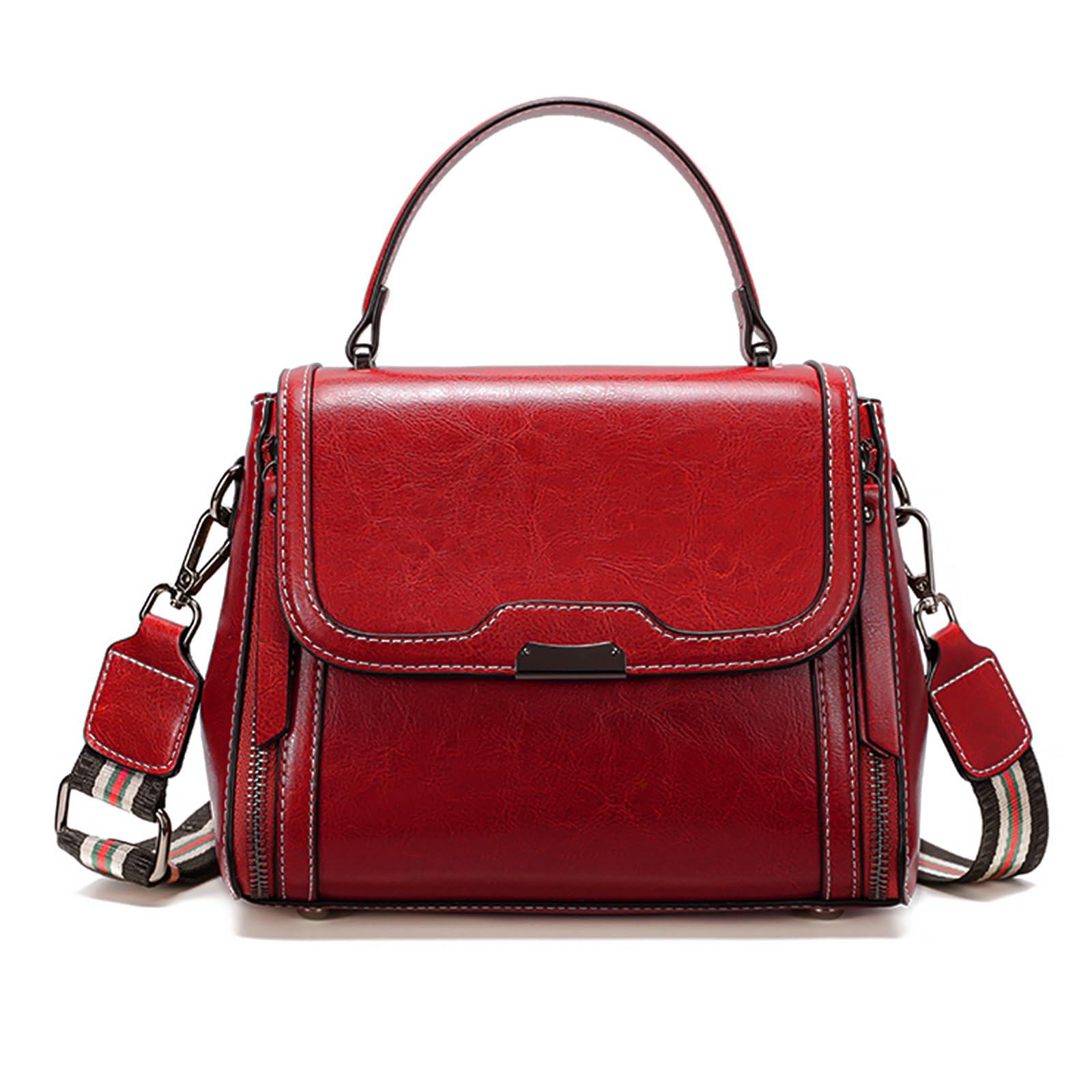 Solareer Waxed Leather Crossbody for Women, Top-Handbags Removable 2 Shoulder Straps