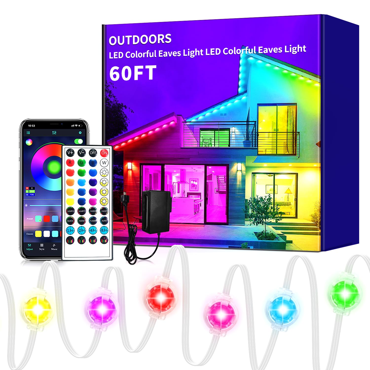 Yocrostar Permanent Outdoor Light,60ft RGB Eave Lights with App