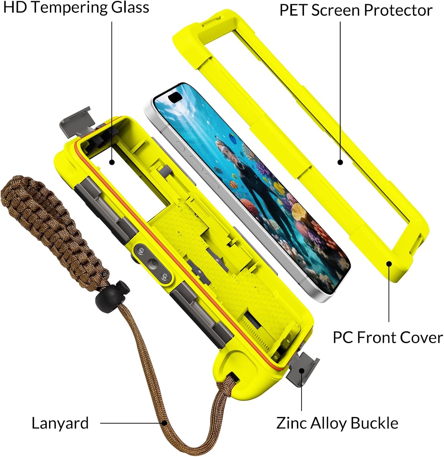 2026 Underwater Snorkeling Diving Phone Case for Phone 17/16/15/14/13/12Pro Max/Galaxy S25/S24/S23.(50ft/15m) Professional Scuba Dive Waterproof Case Underwater Photo Video（Yellow）